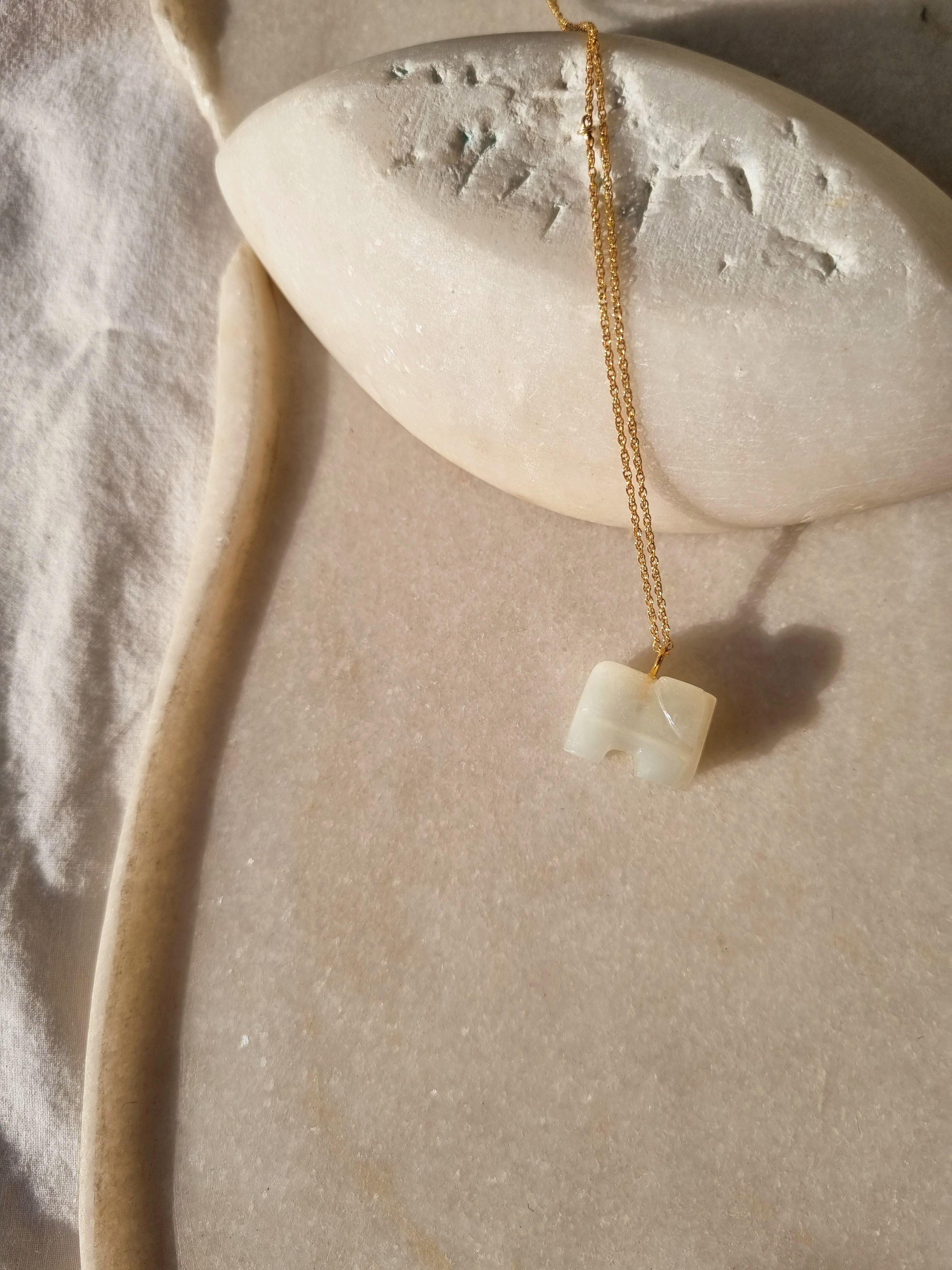 haati - White Moonstone Elephant Pendant