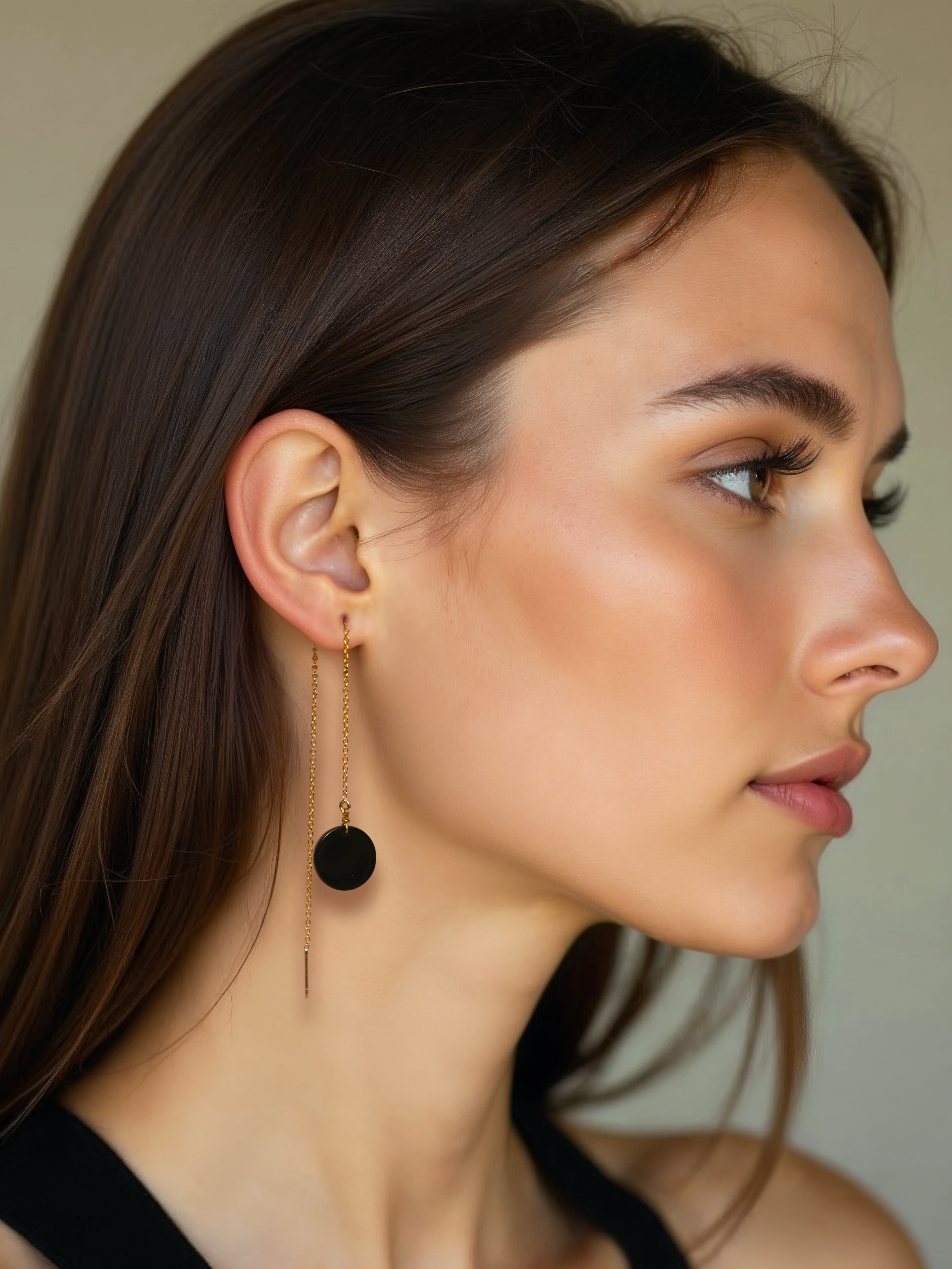 pasya - Black Onyx Coin Threader Earrings
