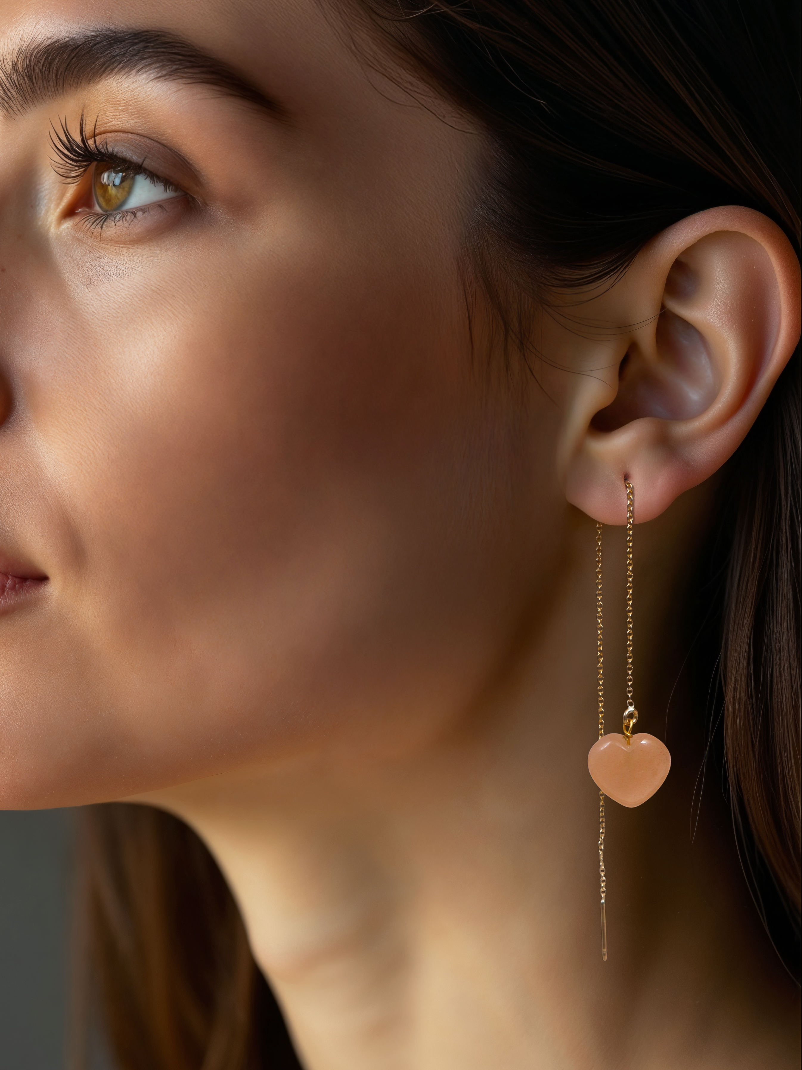 adyati - Peach Heart Threader Earrings