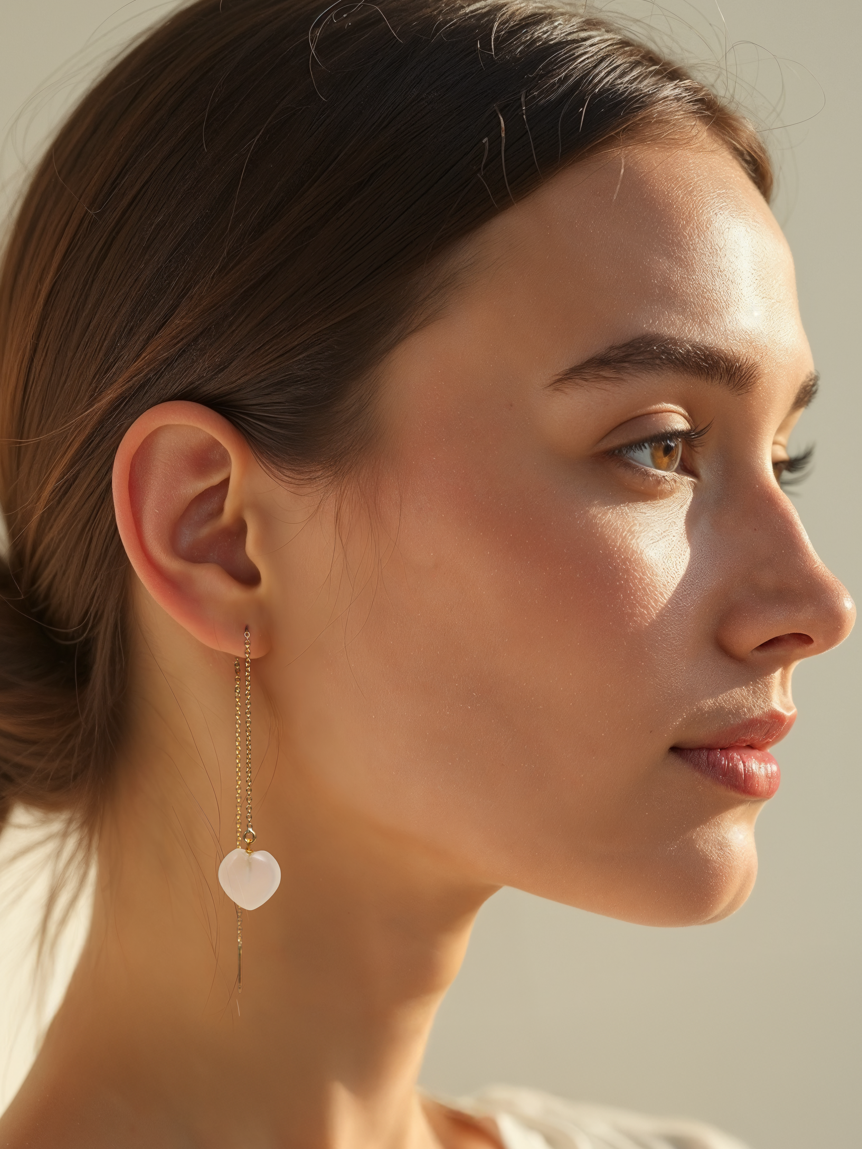 adyati - White Moonstone Heart Threader Earrings