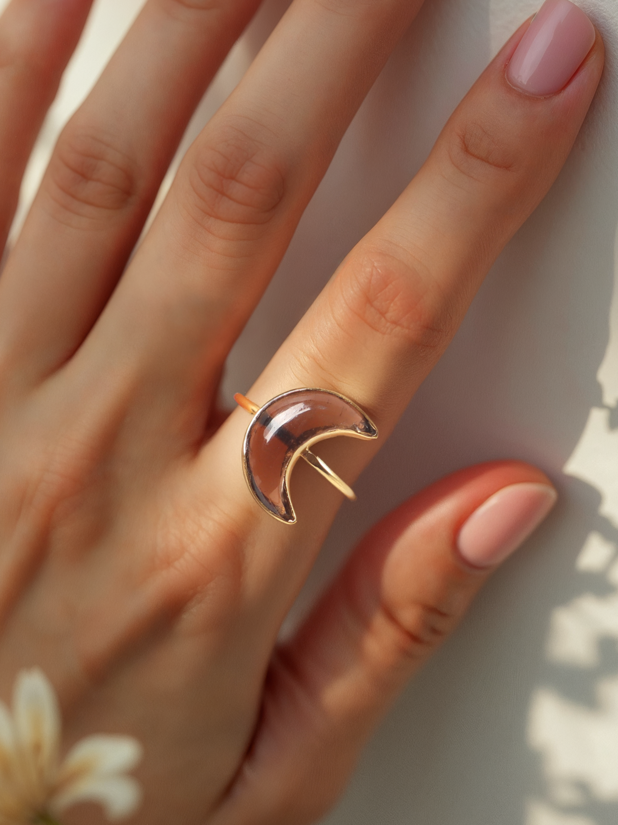 chandra - Smoky Quartz Luna Ring
