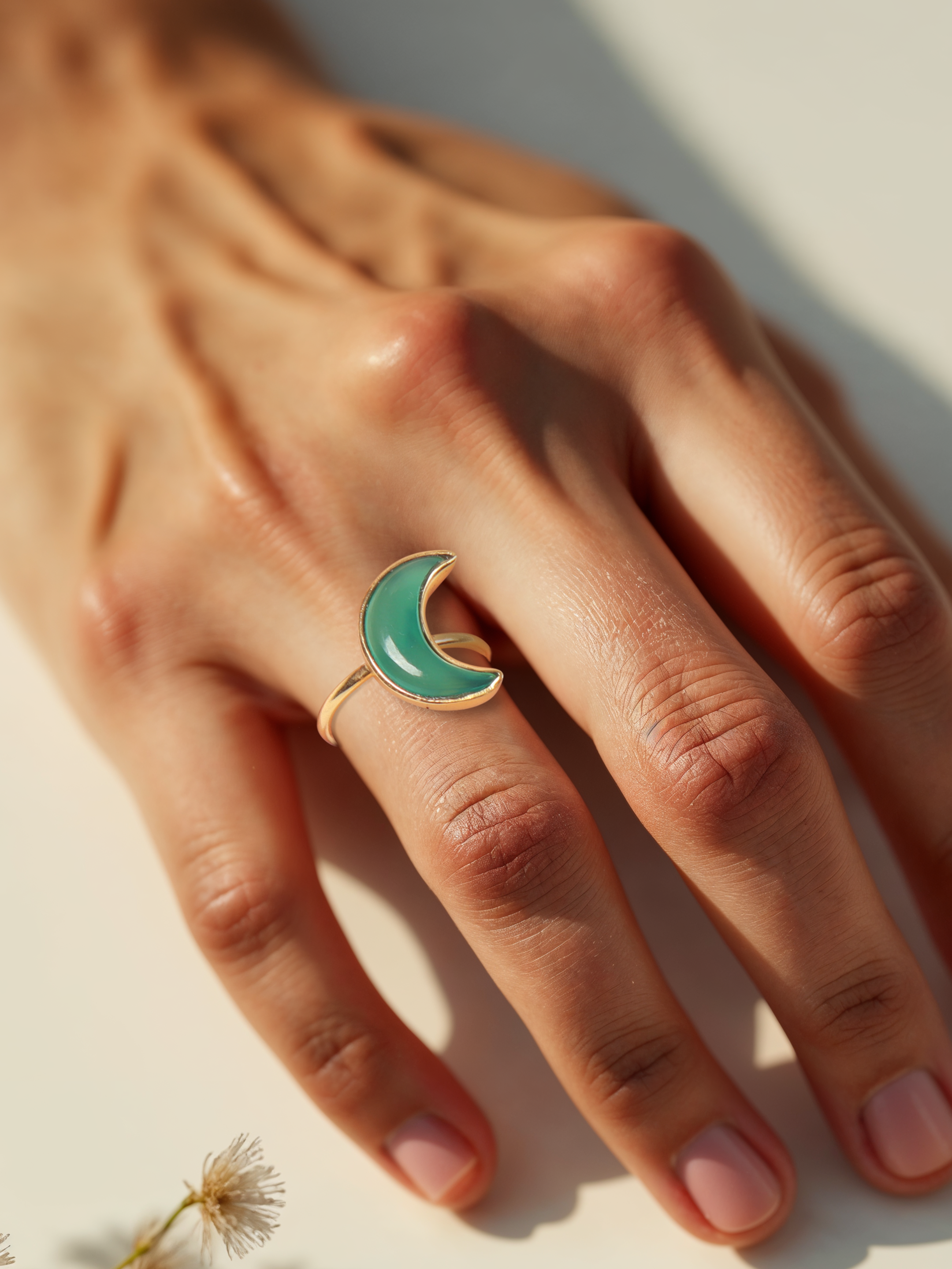 chandra - Green Onyx Luna Ring