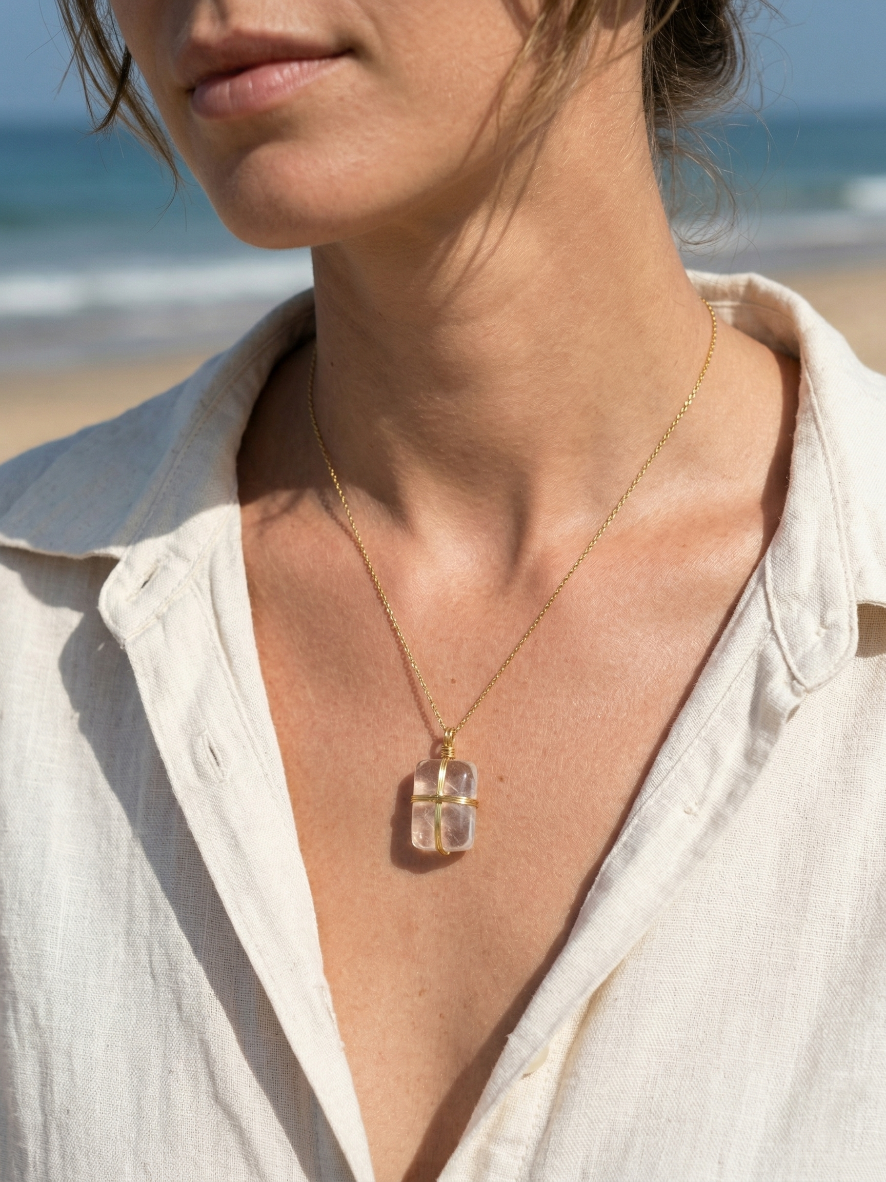 racana - Clear Quartz Rectangle Wrap Pendant