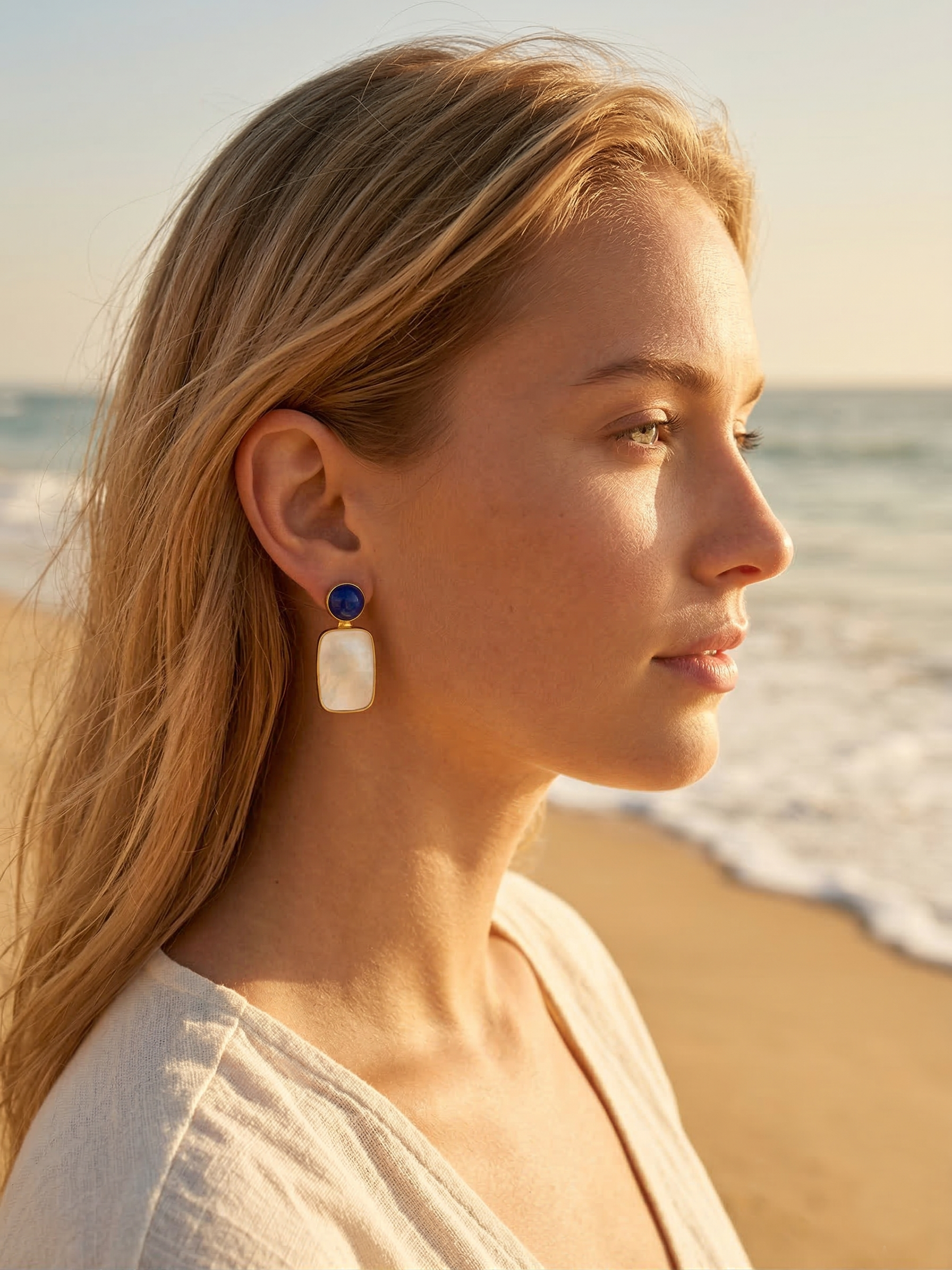 loka- Mother of Pearl Lapis Lazuli Duet Studs