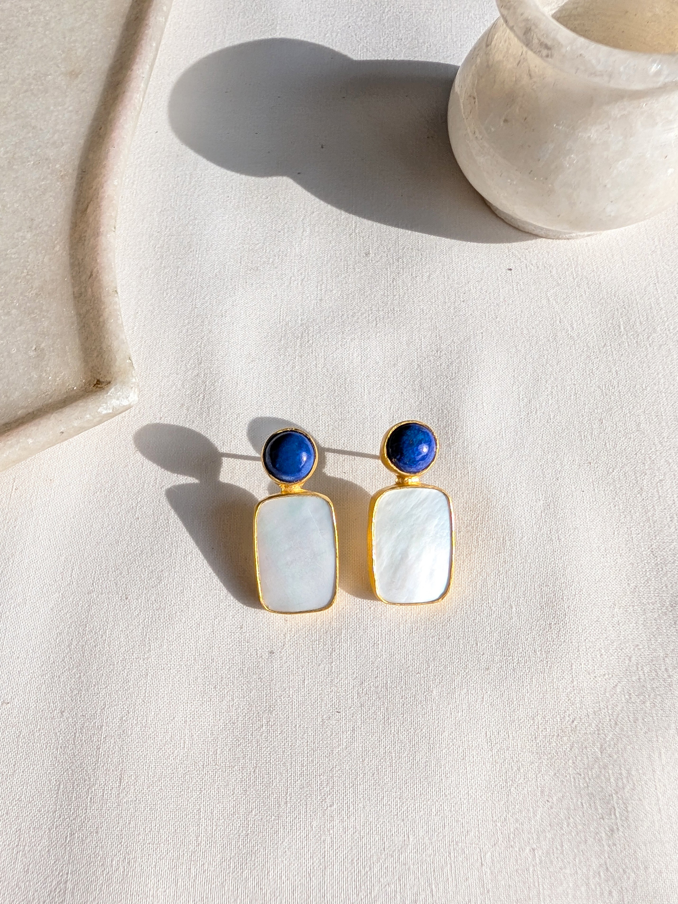 loka- Mother of Pearl Lapis Lazuli Duet Studs