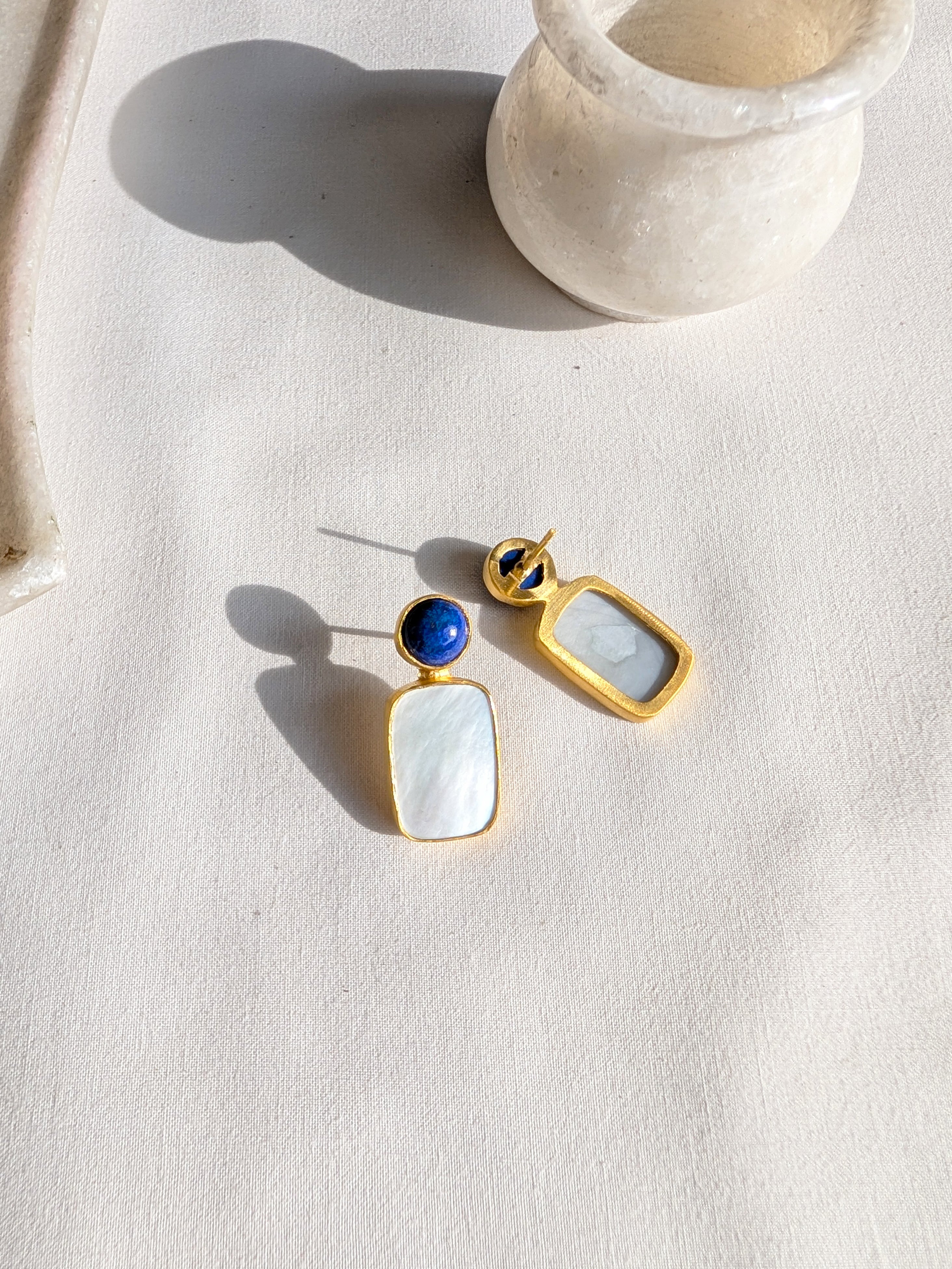 loka- Mother of Pearl Lapis Lazuli Duet Studs
