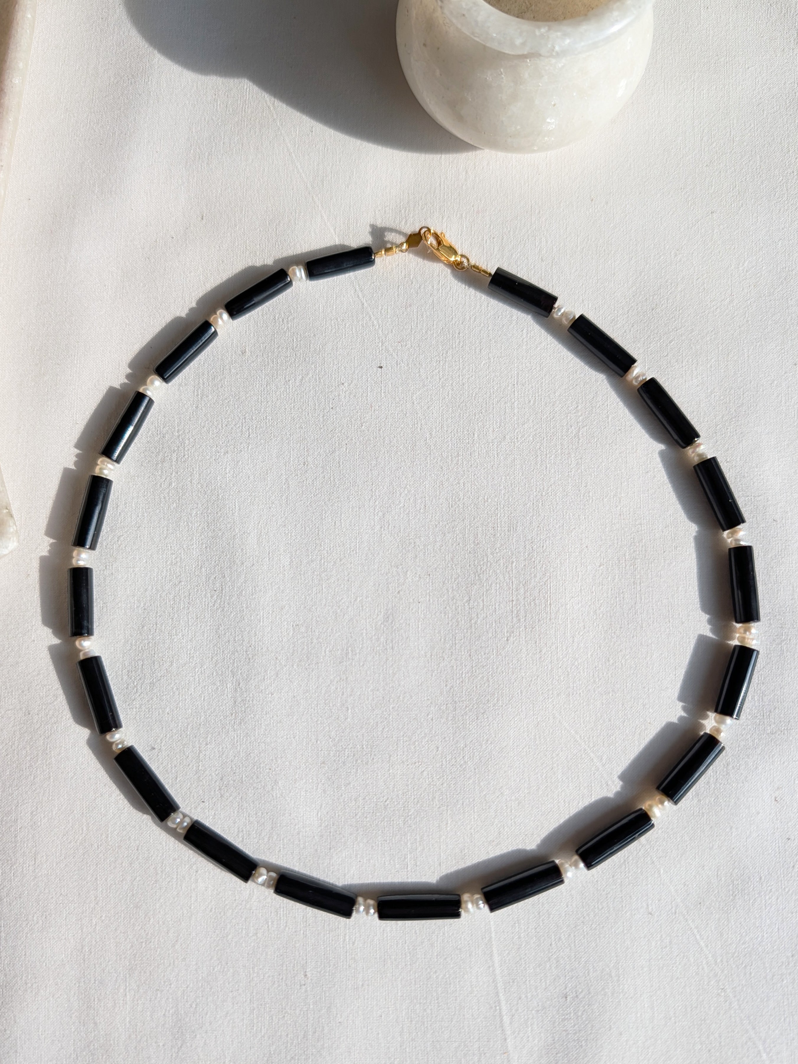 miha - Black Onyx Tube Pearl Choker