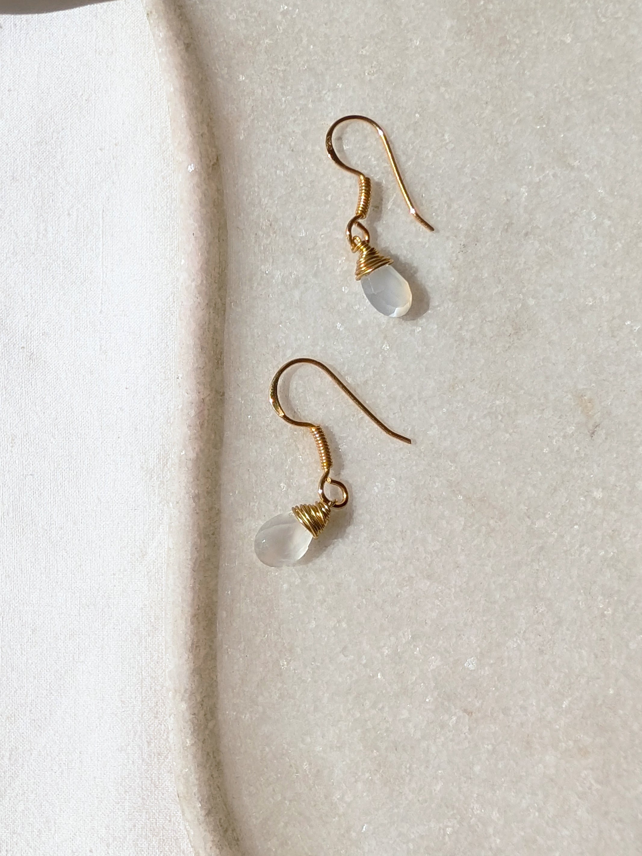 uyam - White Moonstone Almond Drop wire wrapped Earrings