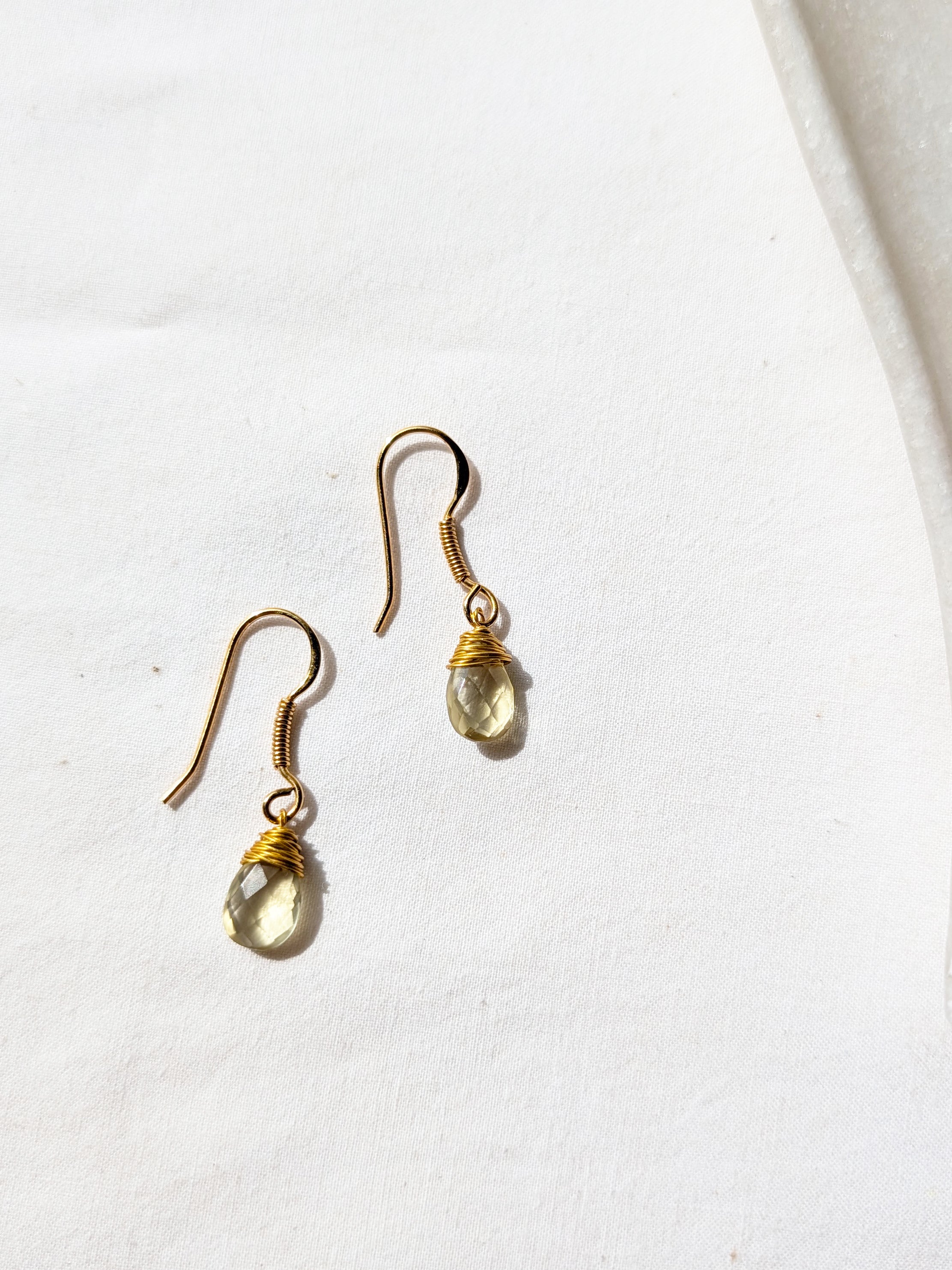 uyam - Lemon Quartz Almond Drop wire wrapped Earrings