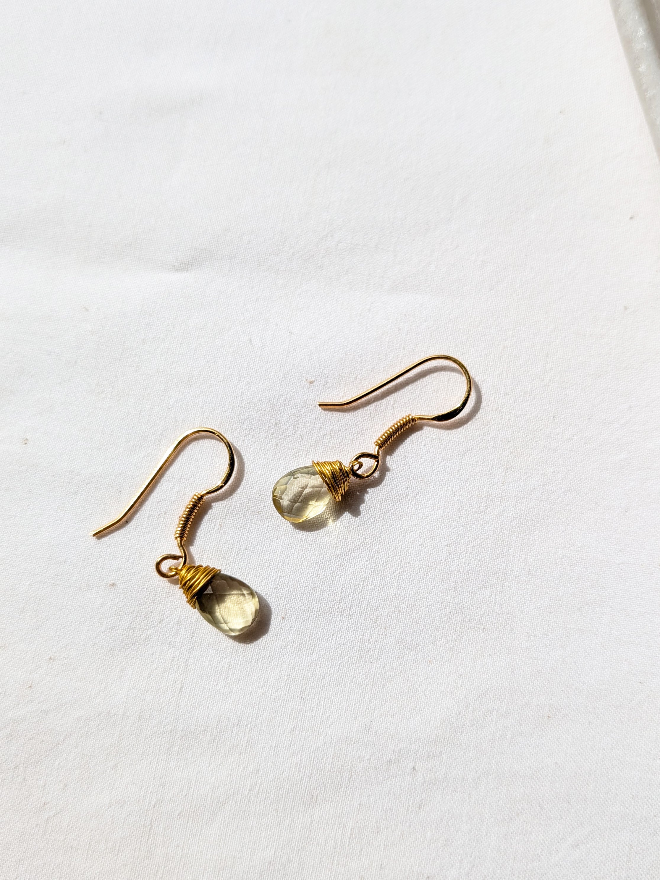uyam - Lemon Quartz Almond Drop wire wrapped Earrings