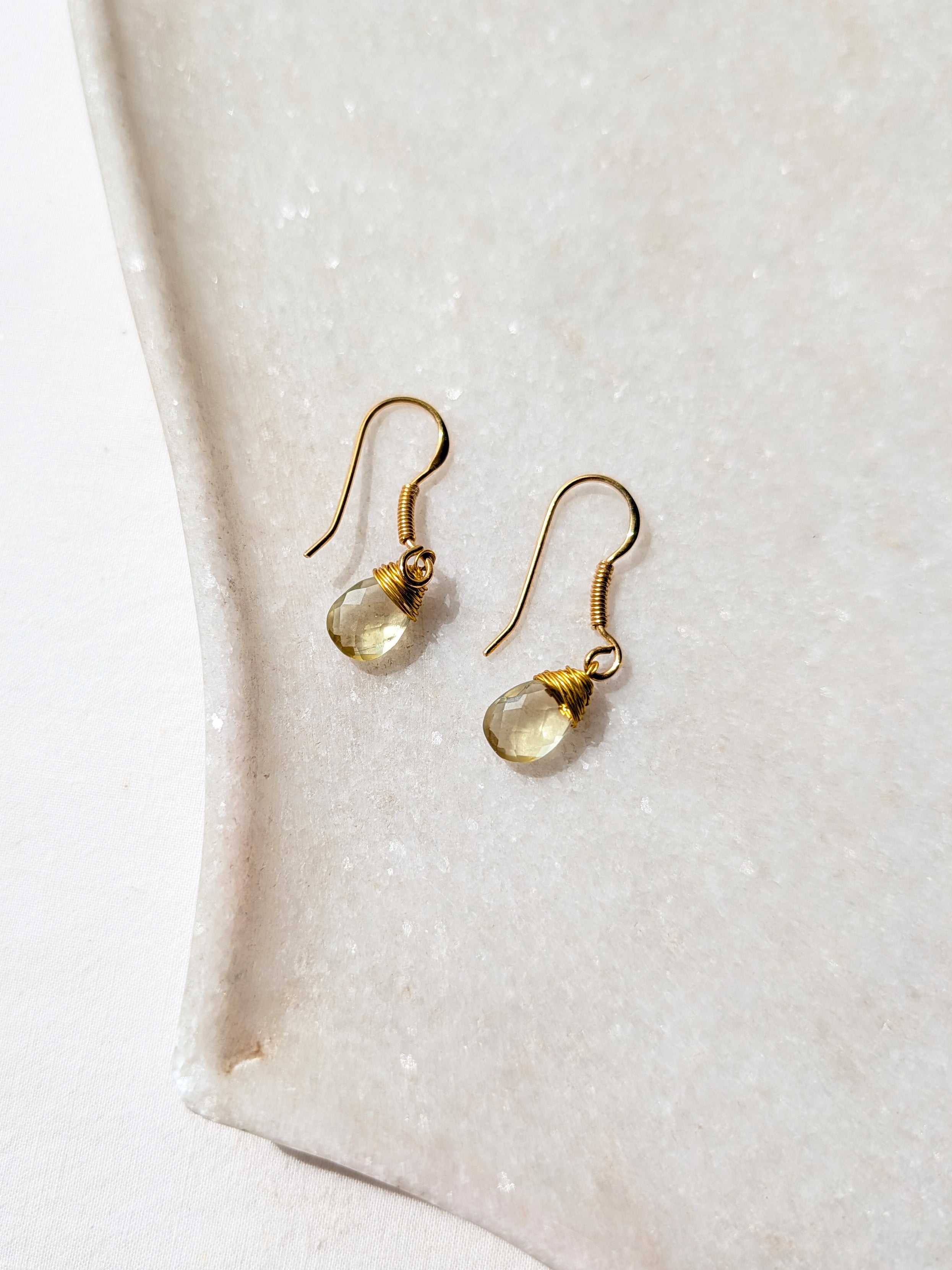 uyam - Lemon Quartz Almond Drop wire wrapped Earrings