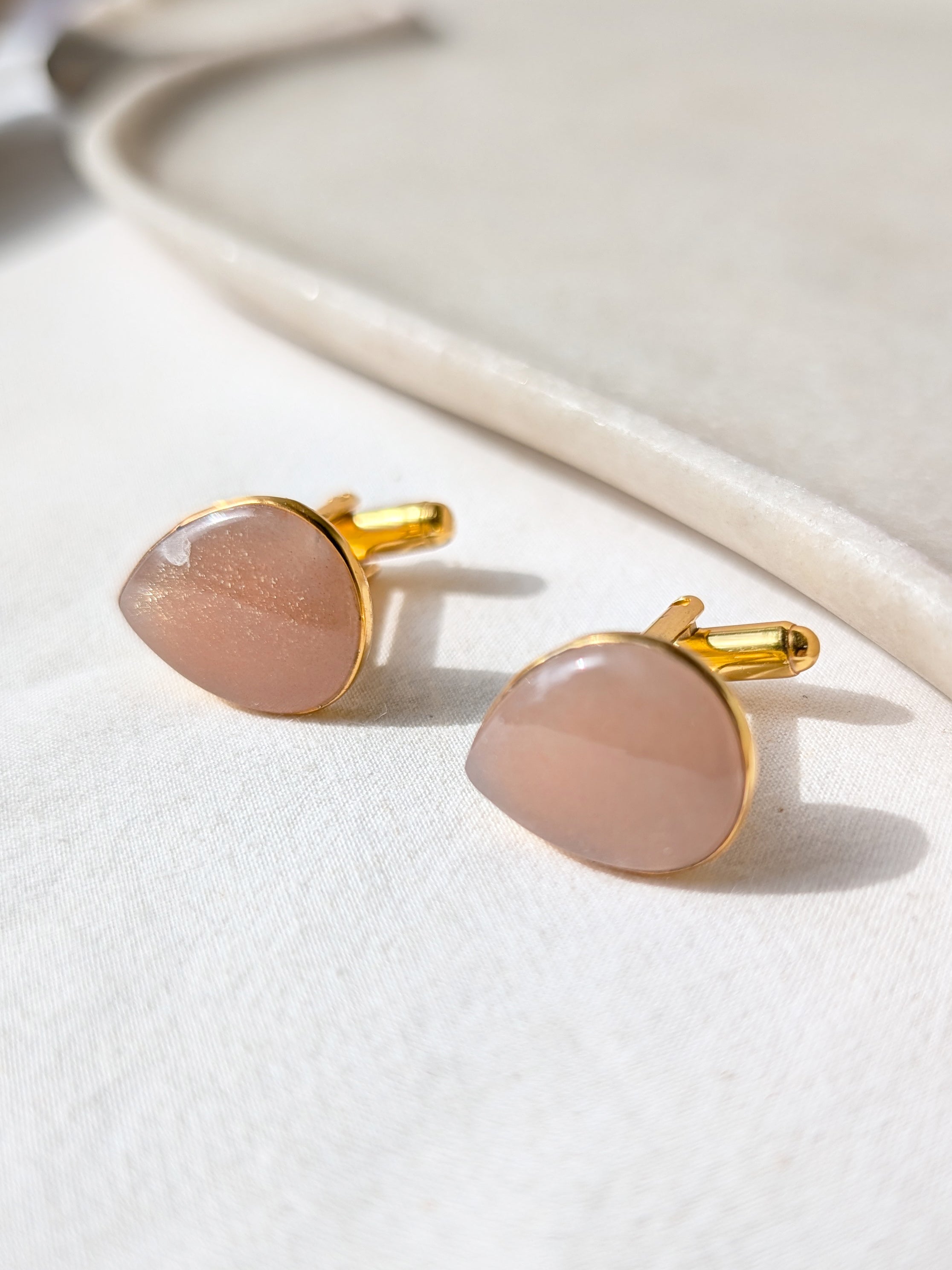 iyat - Peach Moonstone Almond Drop Cufflinks