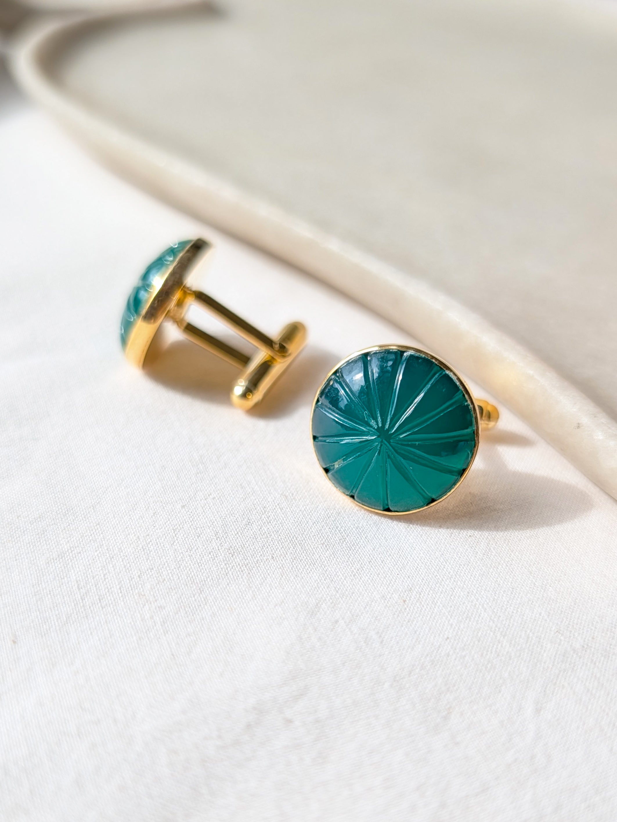 narura - Green Onyx Melon Cufflinks
