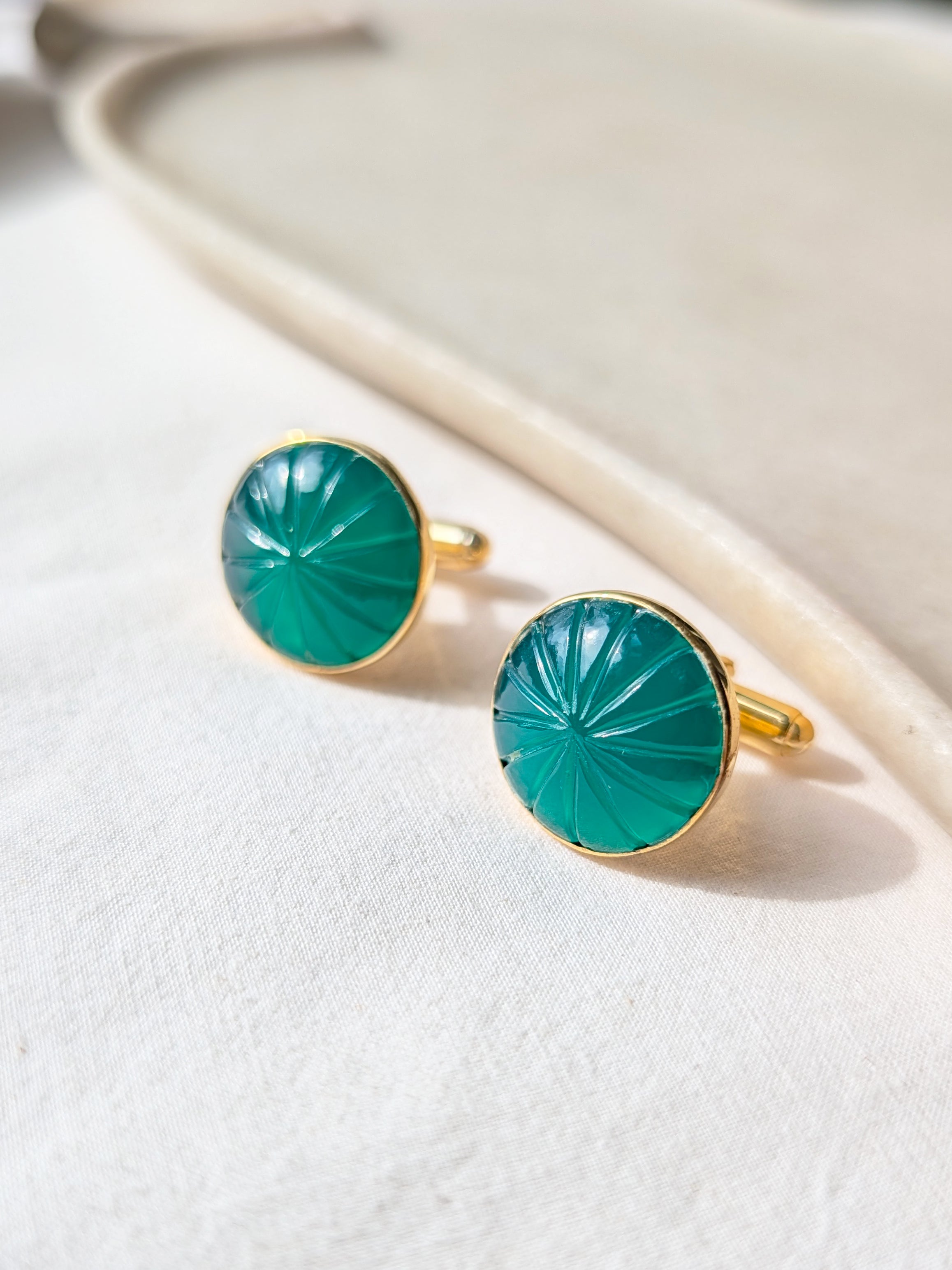 narura - Green Onyx Melon Cufflinks