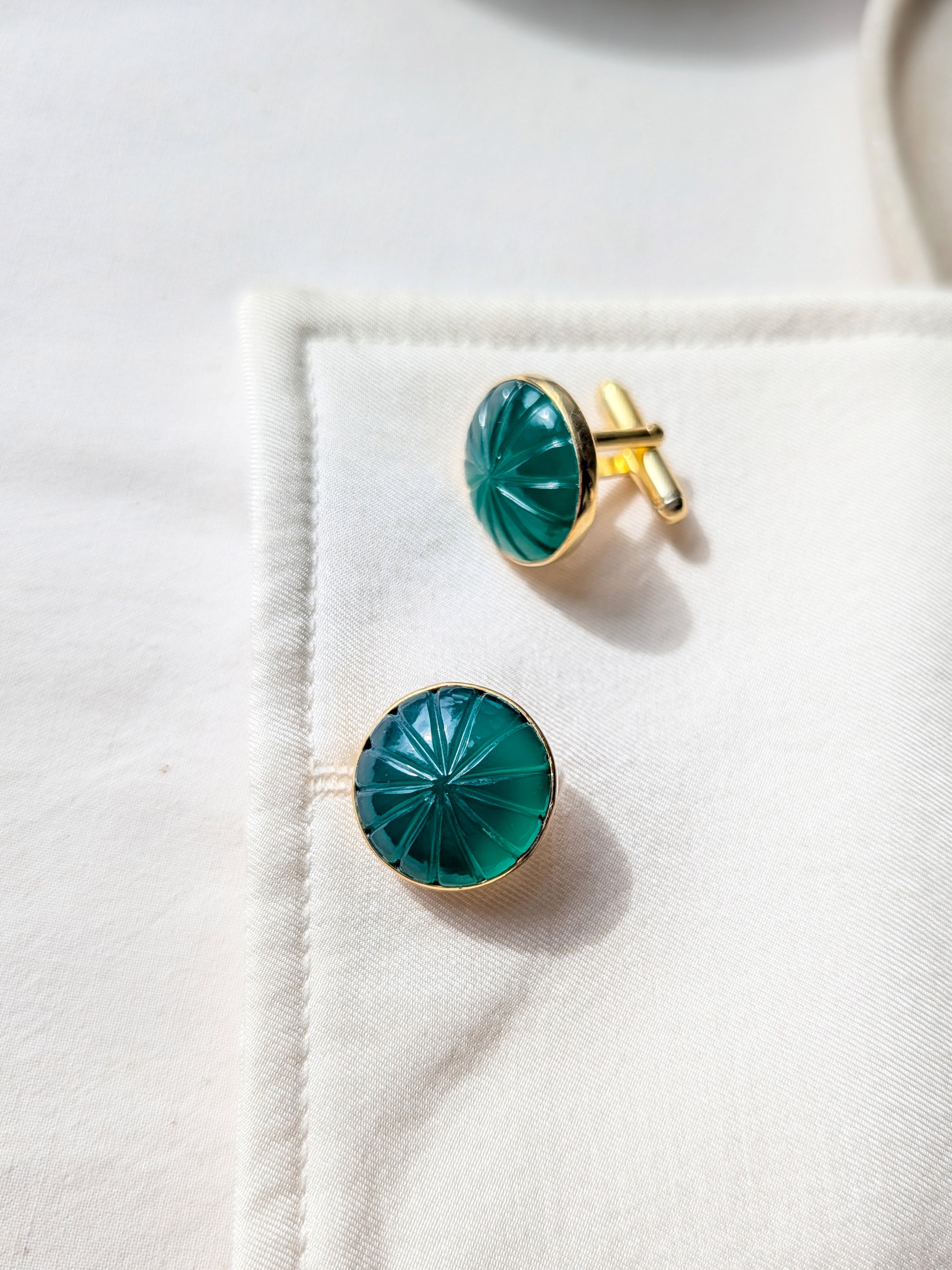 narura - Green Onyx Melon Cufflinks