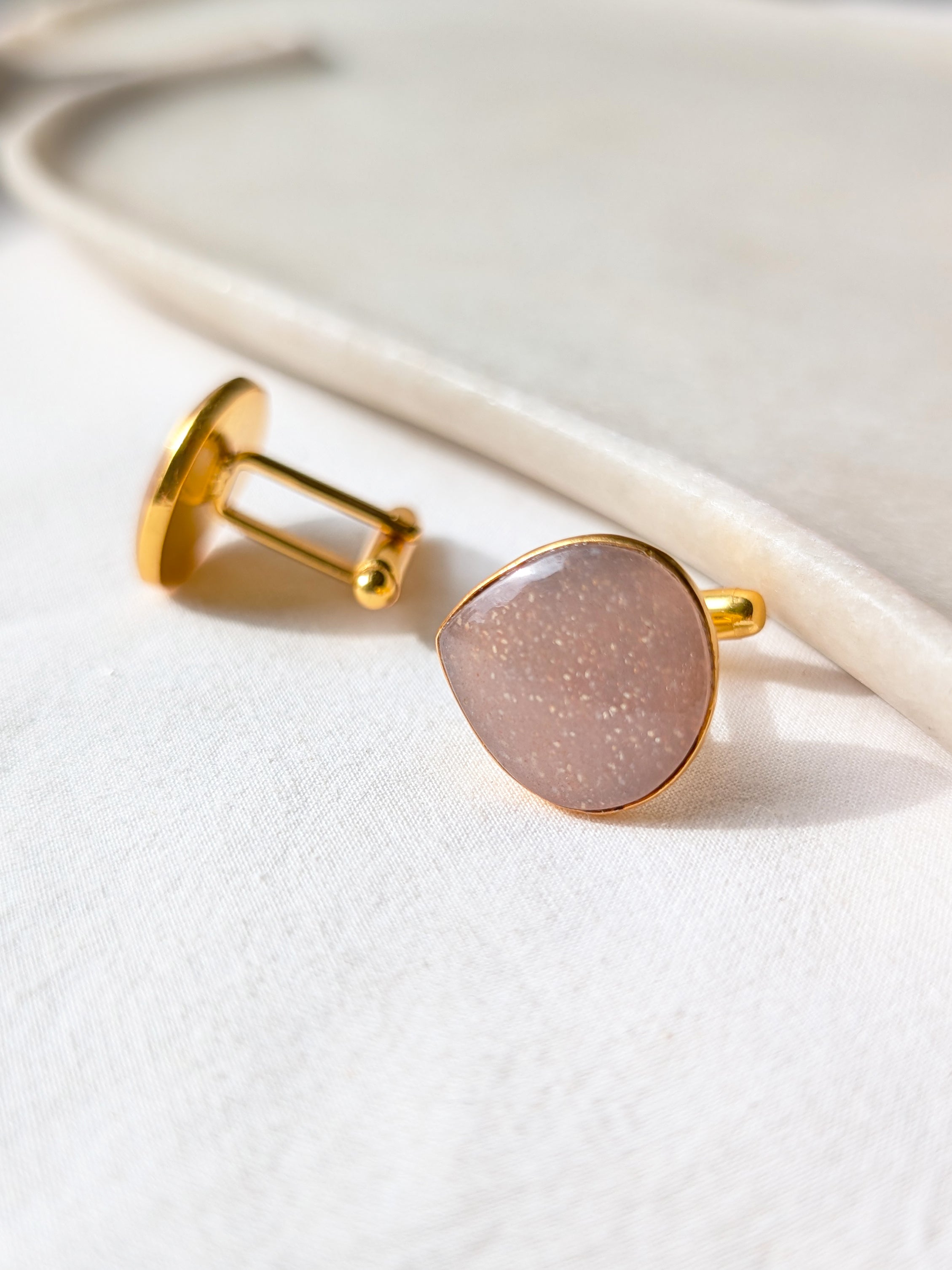seta - Peach Moonstone Heart Shaped Drop Cufflinks