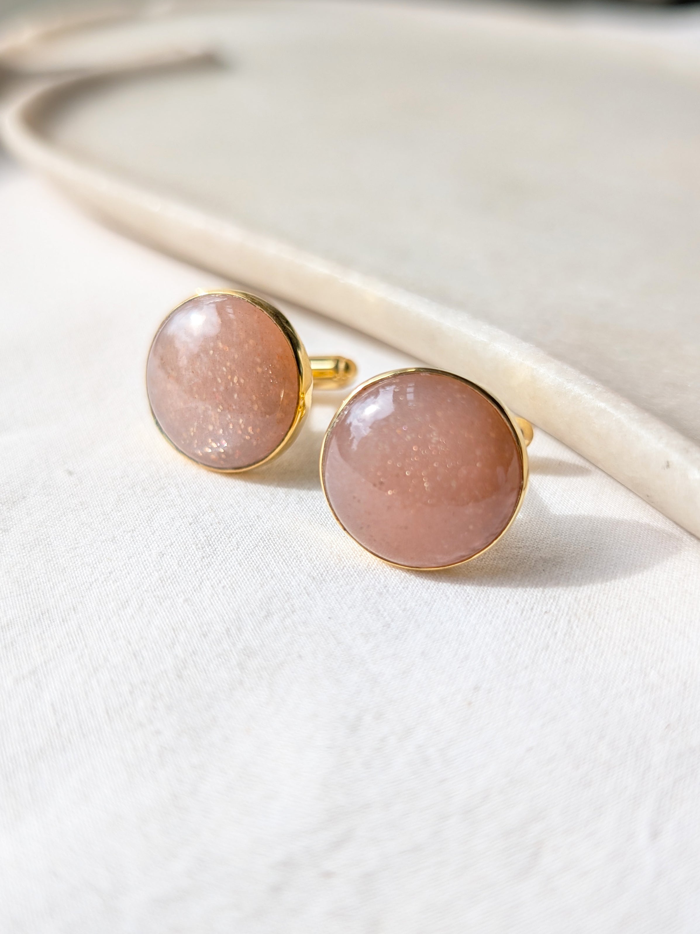 suryaa - Peach Moonstone Sun Cufflinks