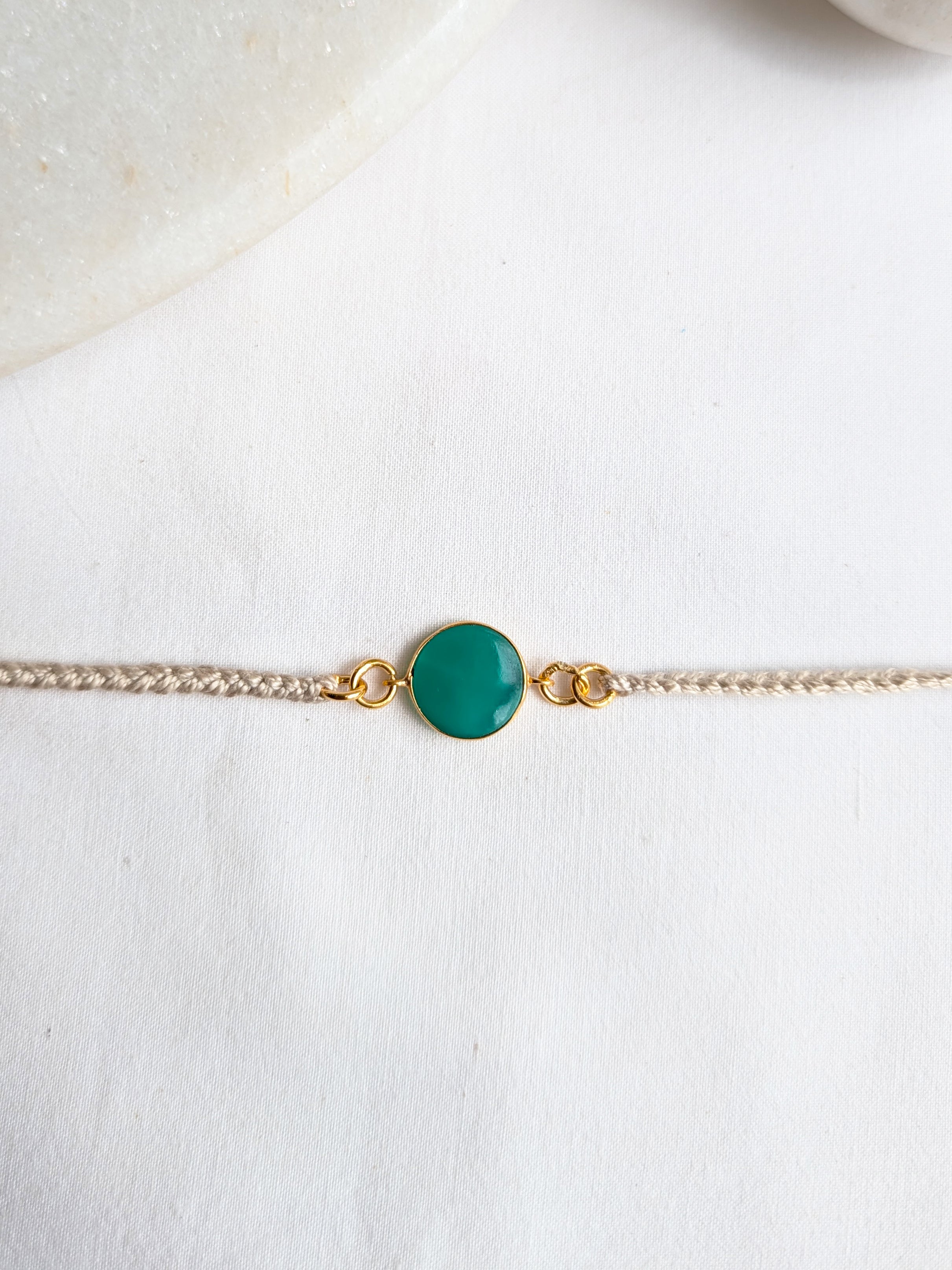 matsya - Green Onyx Round Charm Rakhi