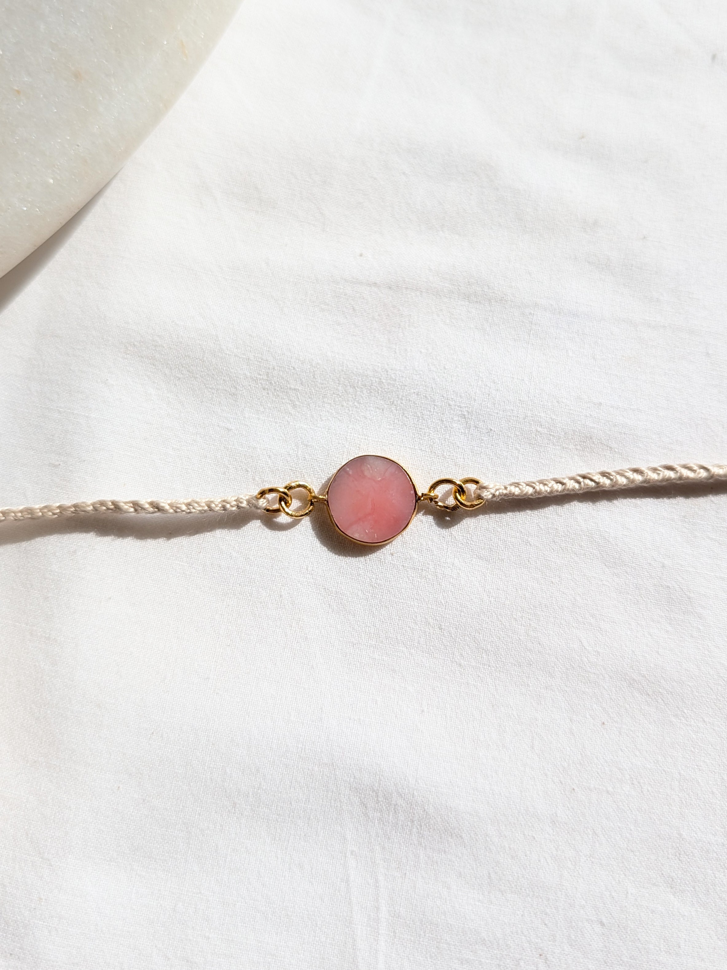 matsya - Pink Opal Round Charm Rakhi
