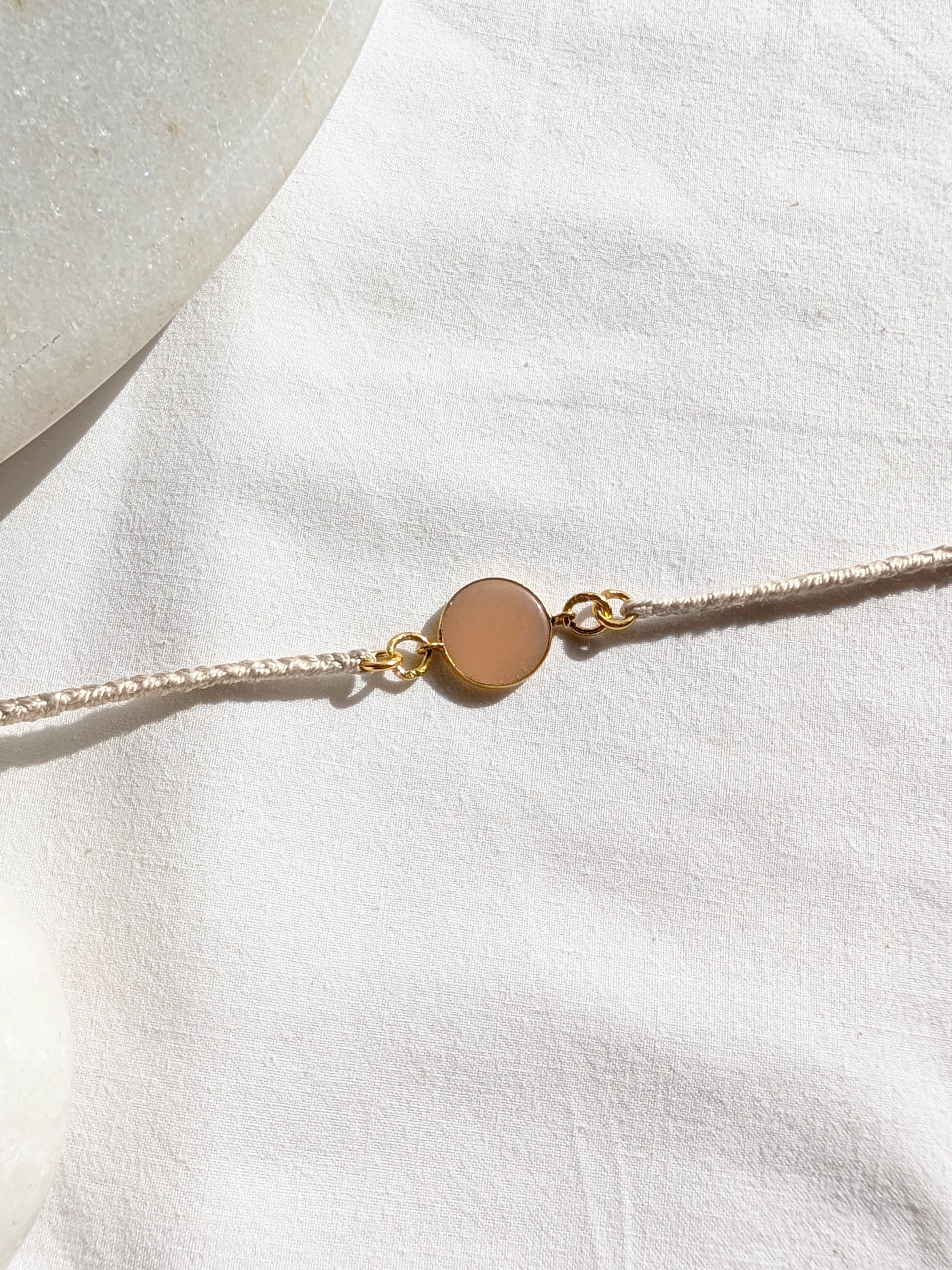 matsya - Peach Moonstone Round Charm Rakhi
