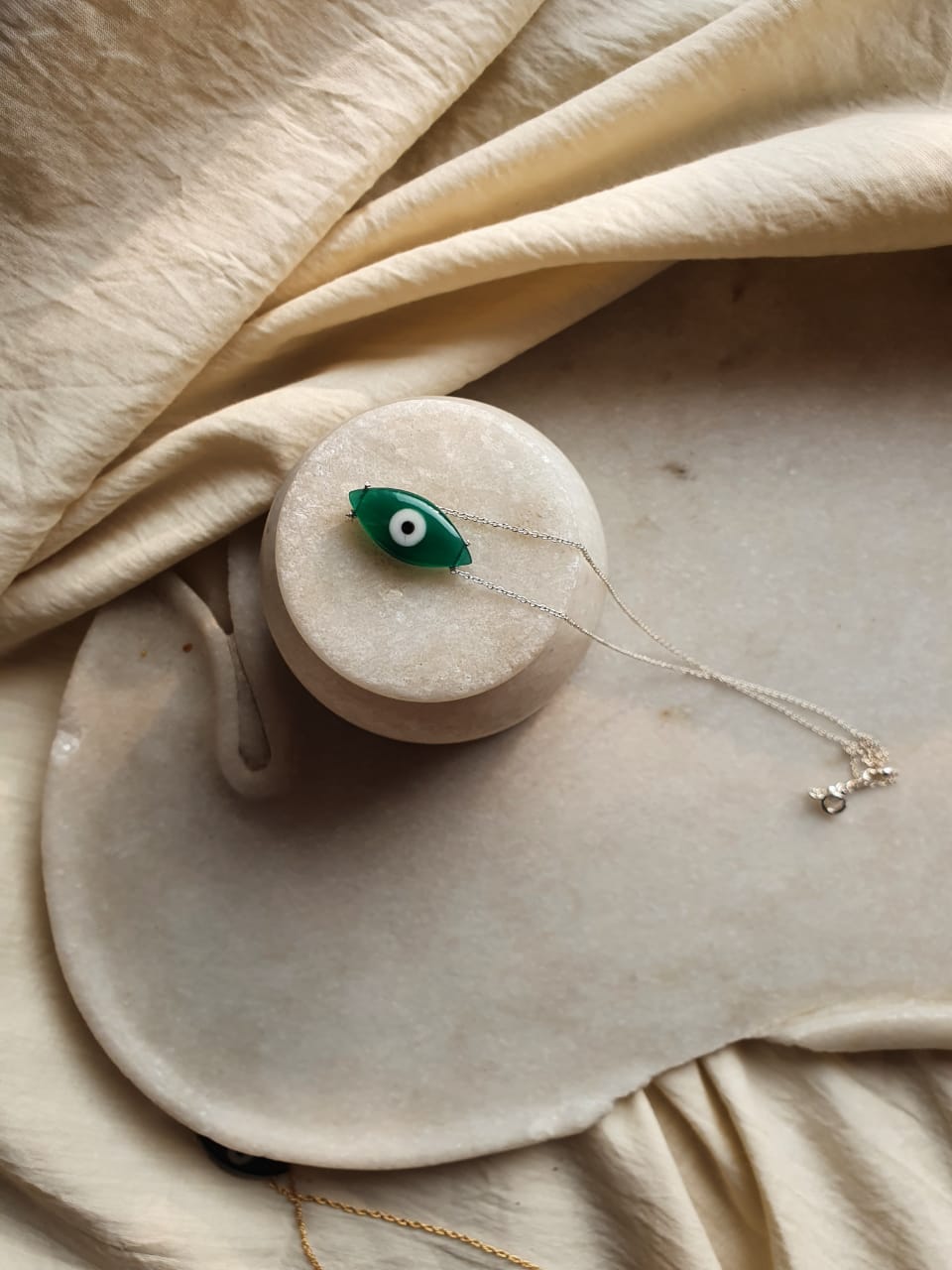 idhya - Green Onyx Marquise Evil Eye Pendant