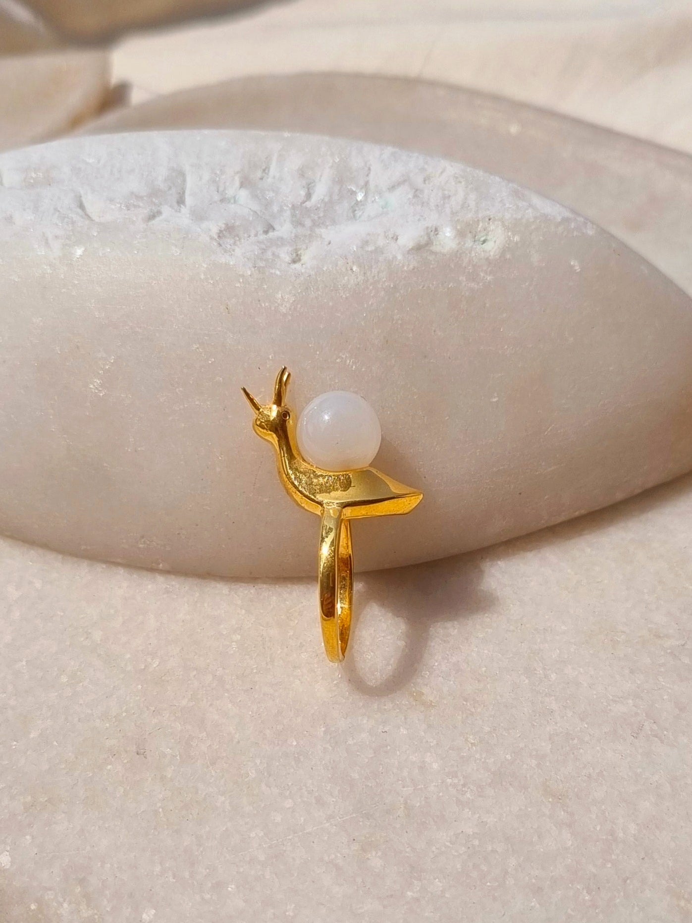 snail - White Moonstone Ring