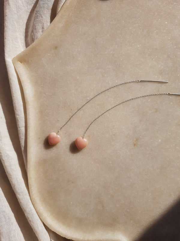 drisya - Pink Opal Heart Threader Earrings