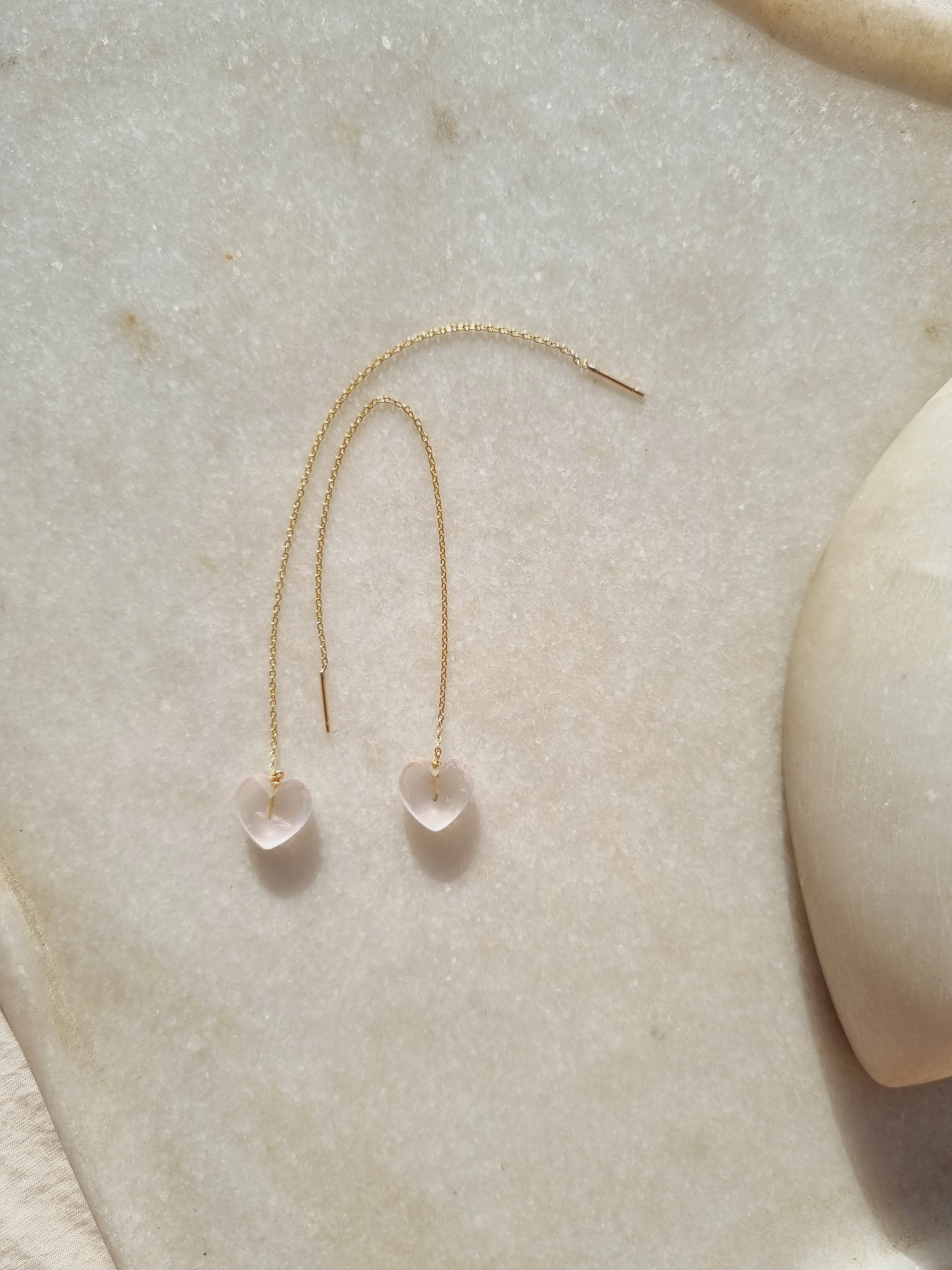 linna - Rose Quartz Heart Earrings