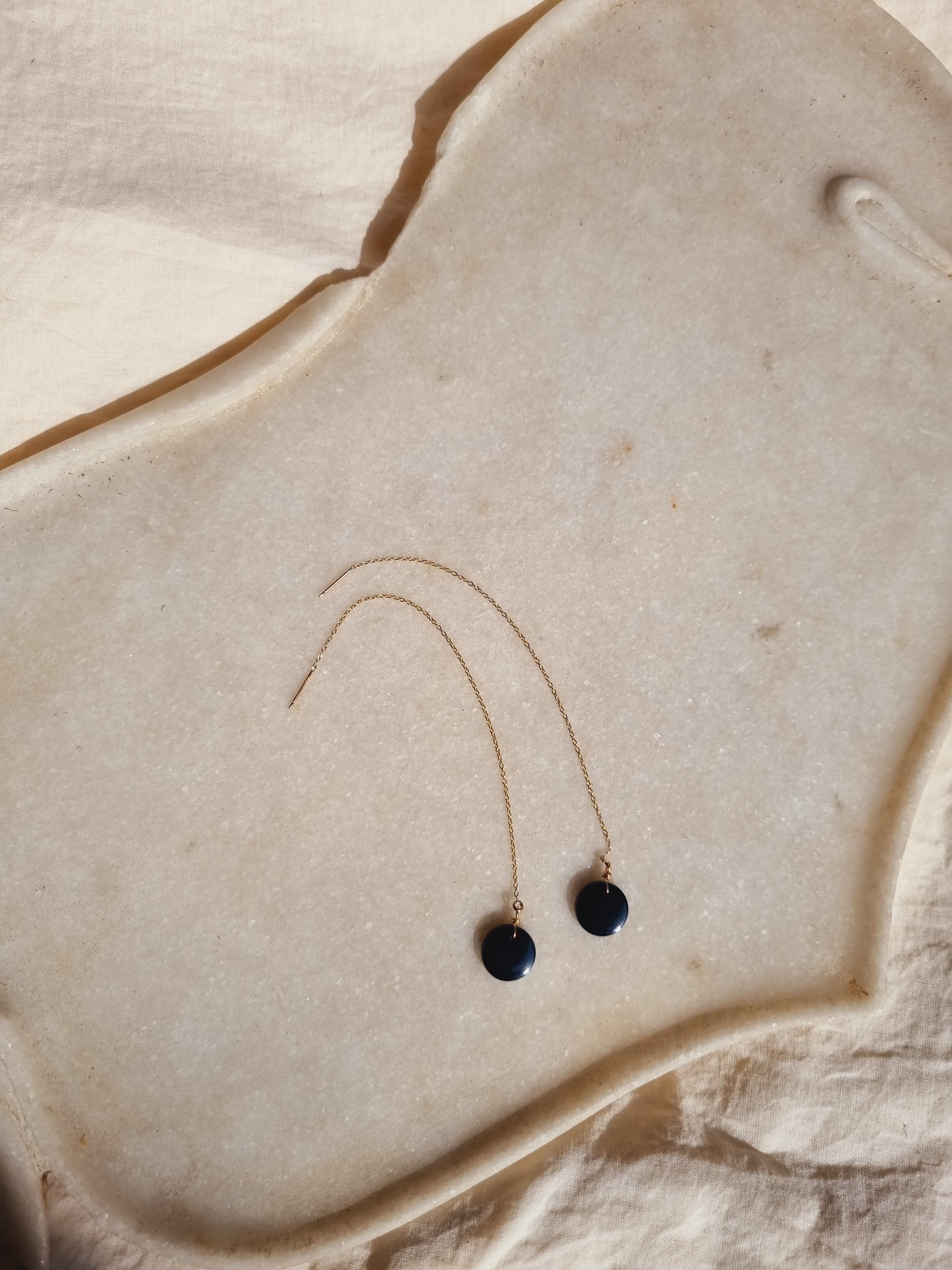 pasya - Black Onyx Coin Threader Earrings
