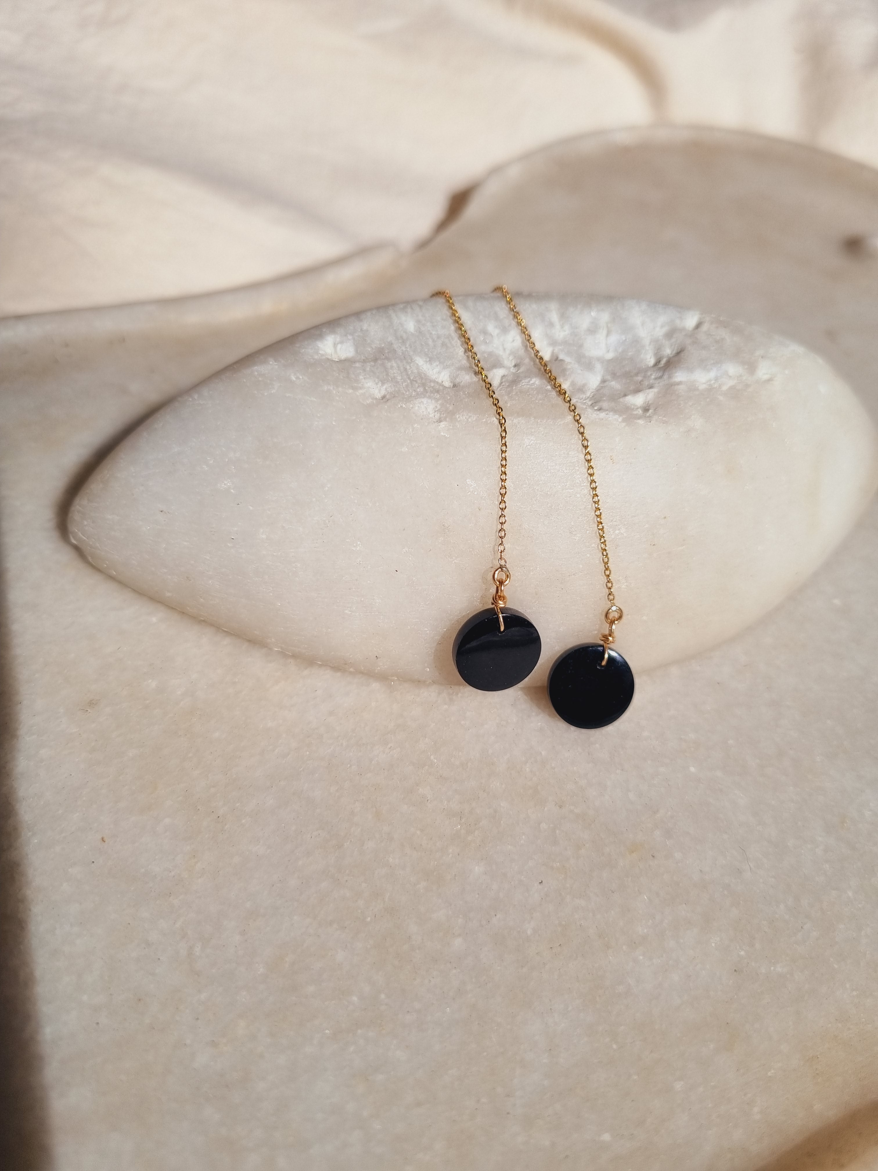 pasya - Black Onyx Coin Threader Earrings