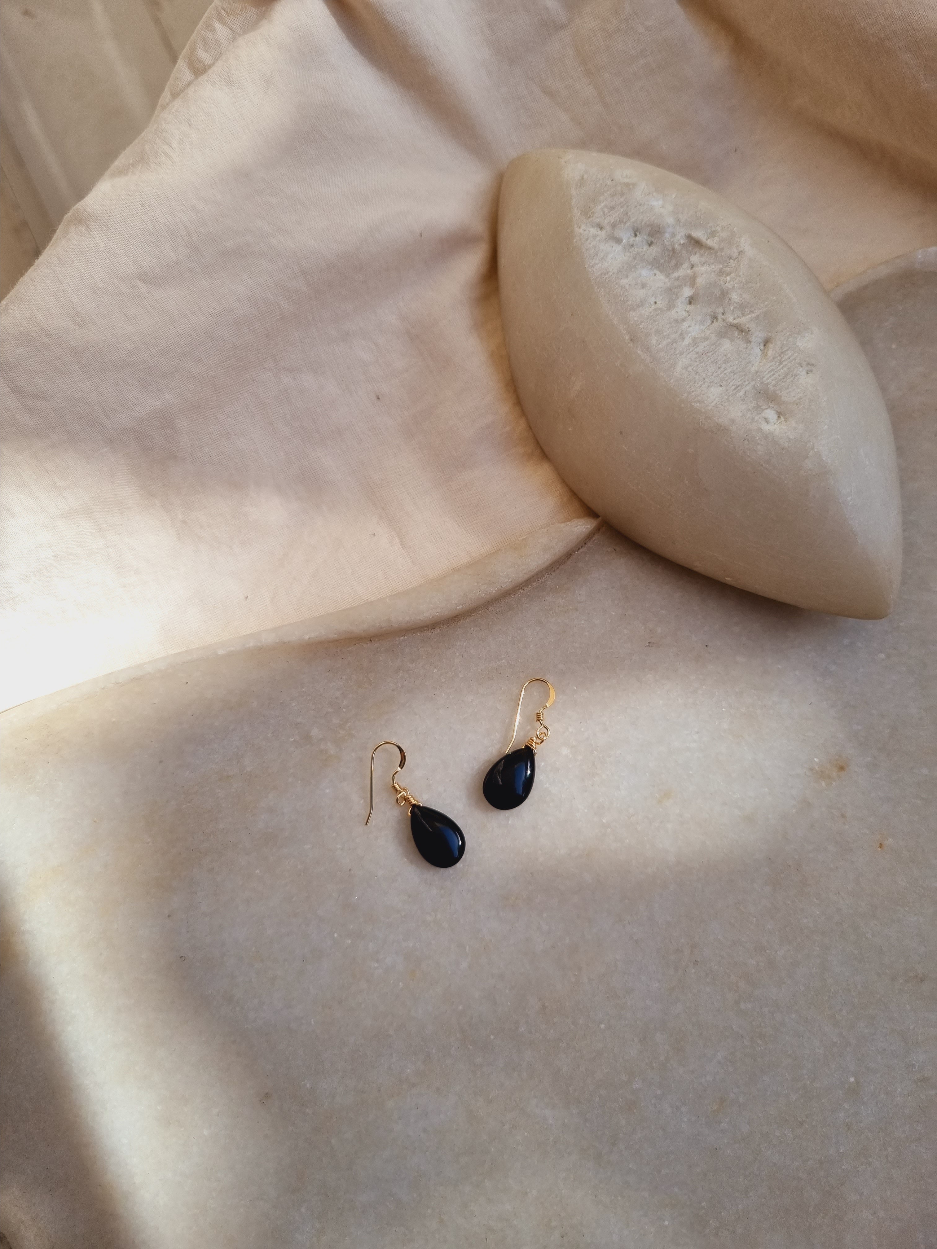 idam - Black Onyx Almond Drop Earrings
