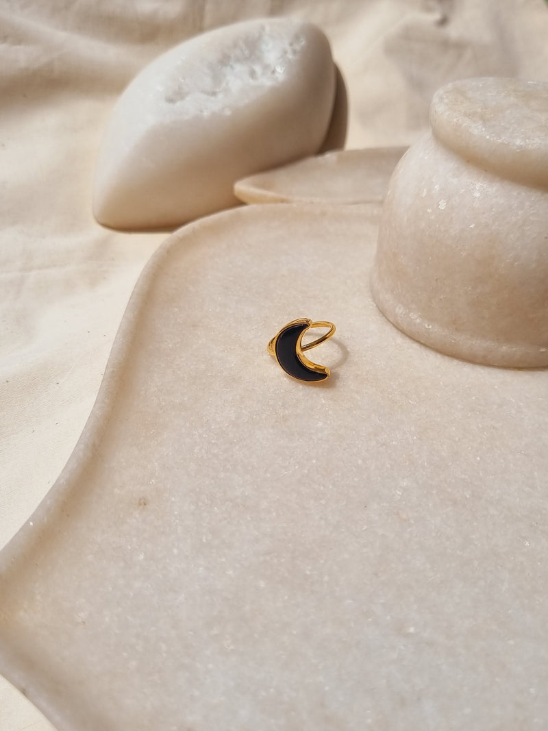 chandra - Black Onyx Luna Ring
