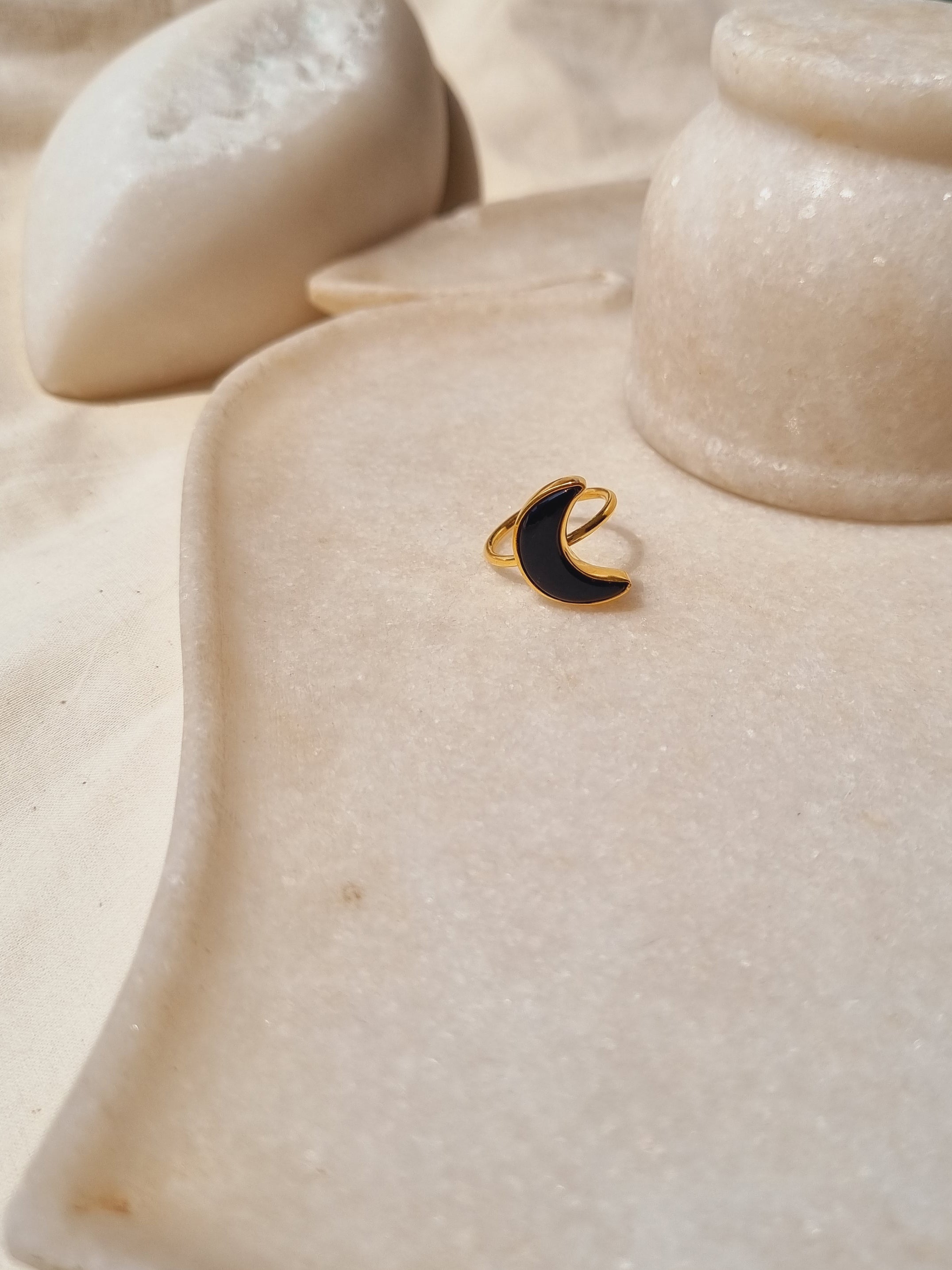 chandra - Black Onyx Luna Ring