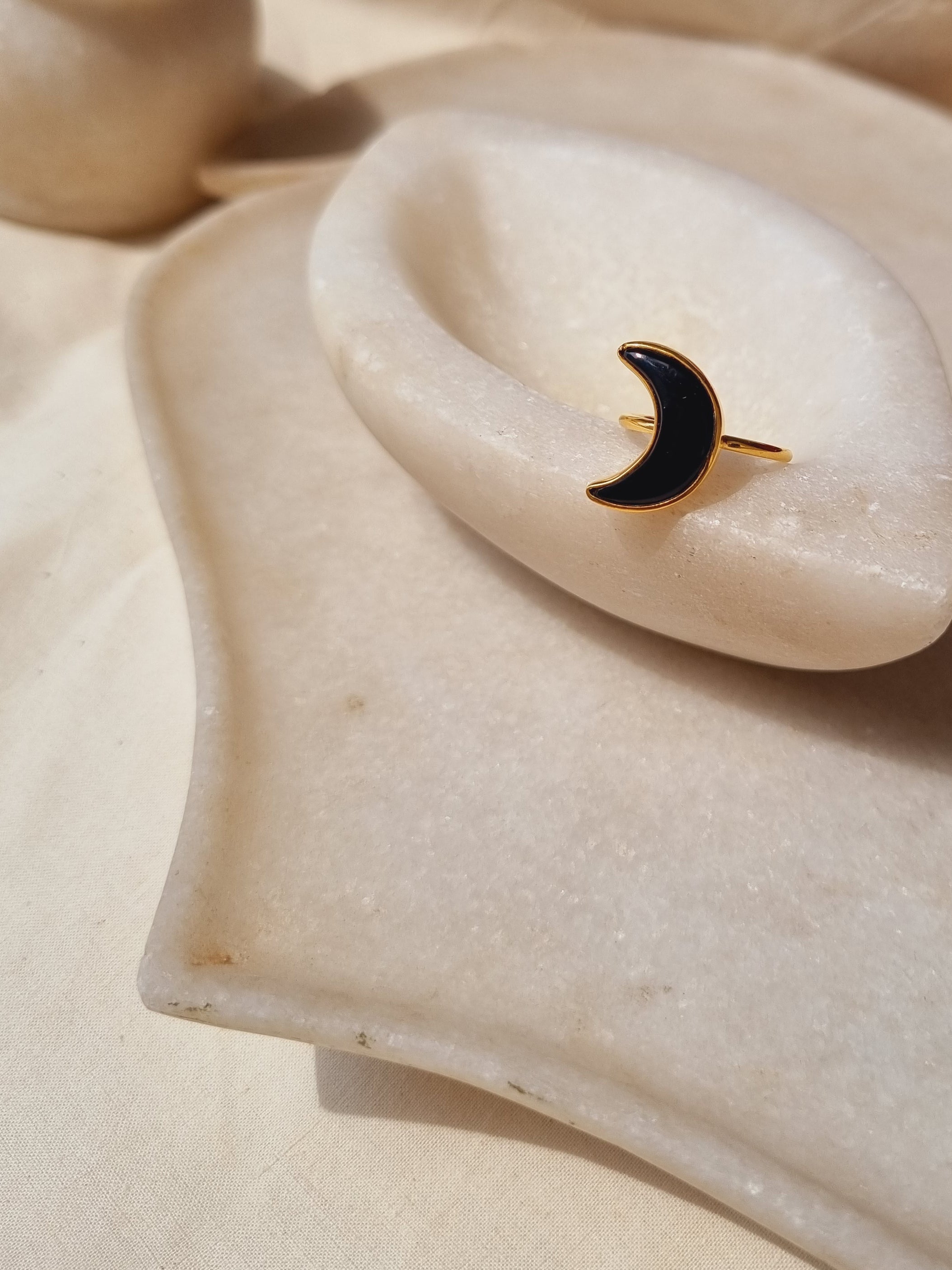 chandra - Black Onyx Luna Ring