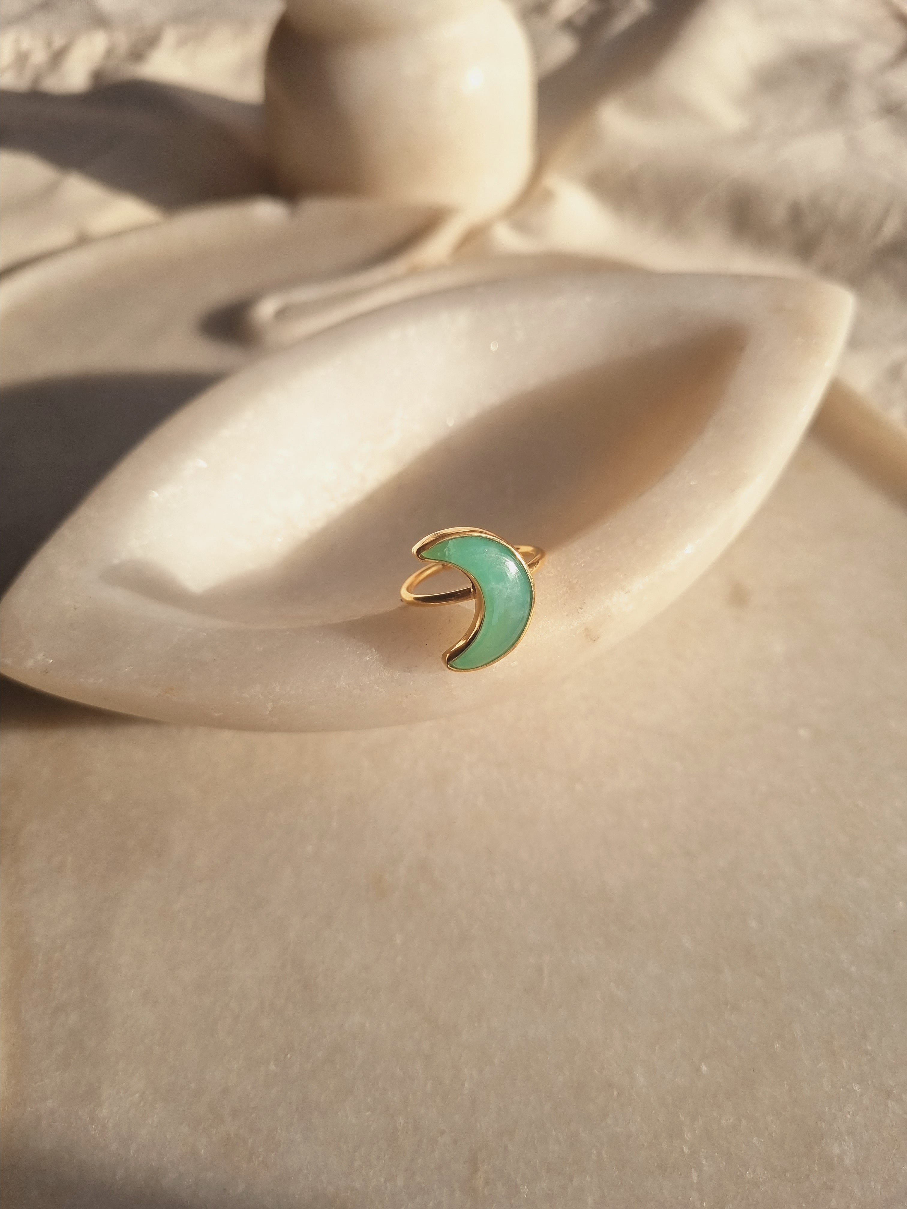 chandra - Chrysoprase Luna Ring