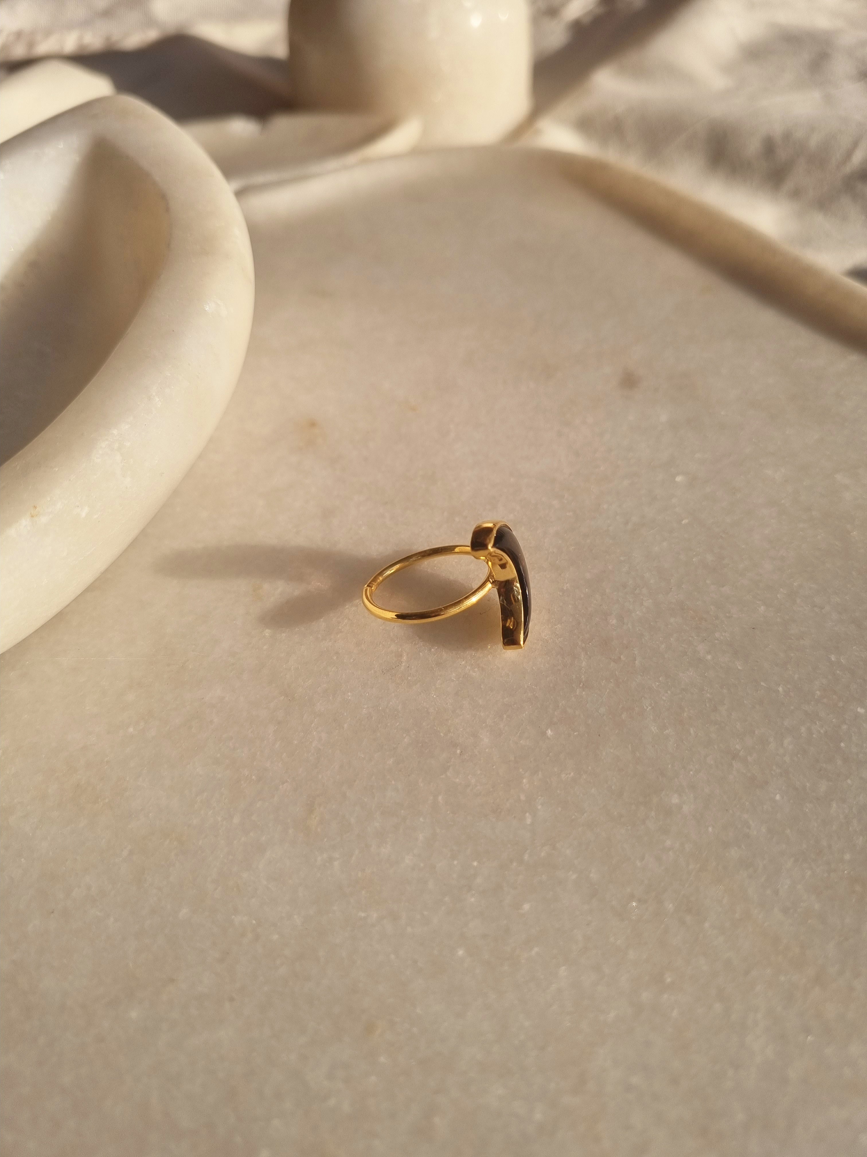 chandra - Smoky Quartz Luna Ring