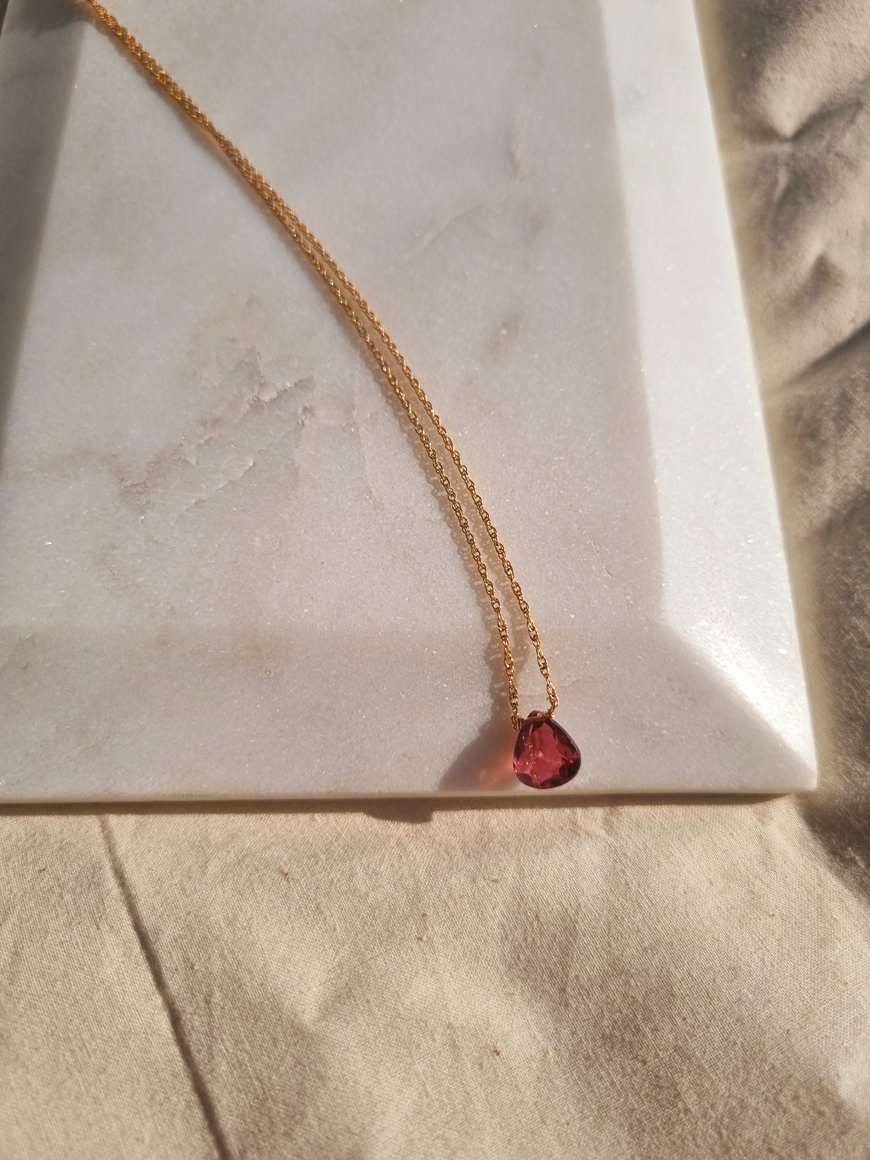 iyate - Pink Tourmaline Almond Shaped Drop Pendant