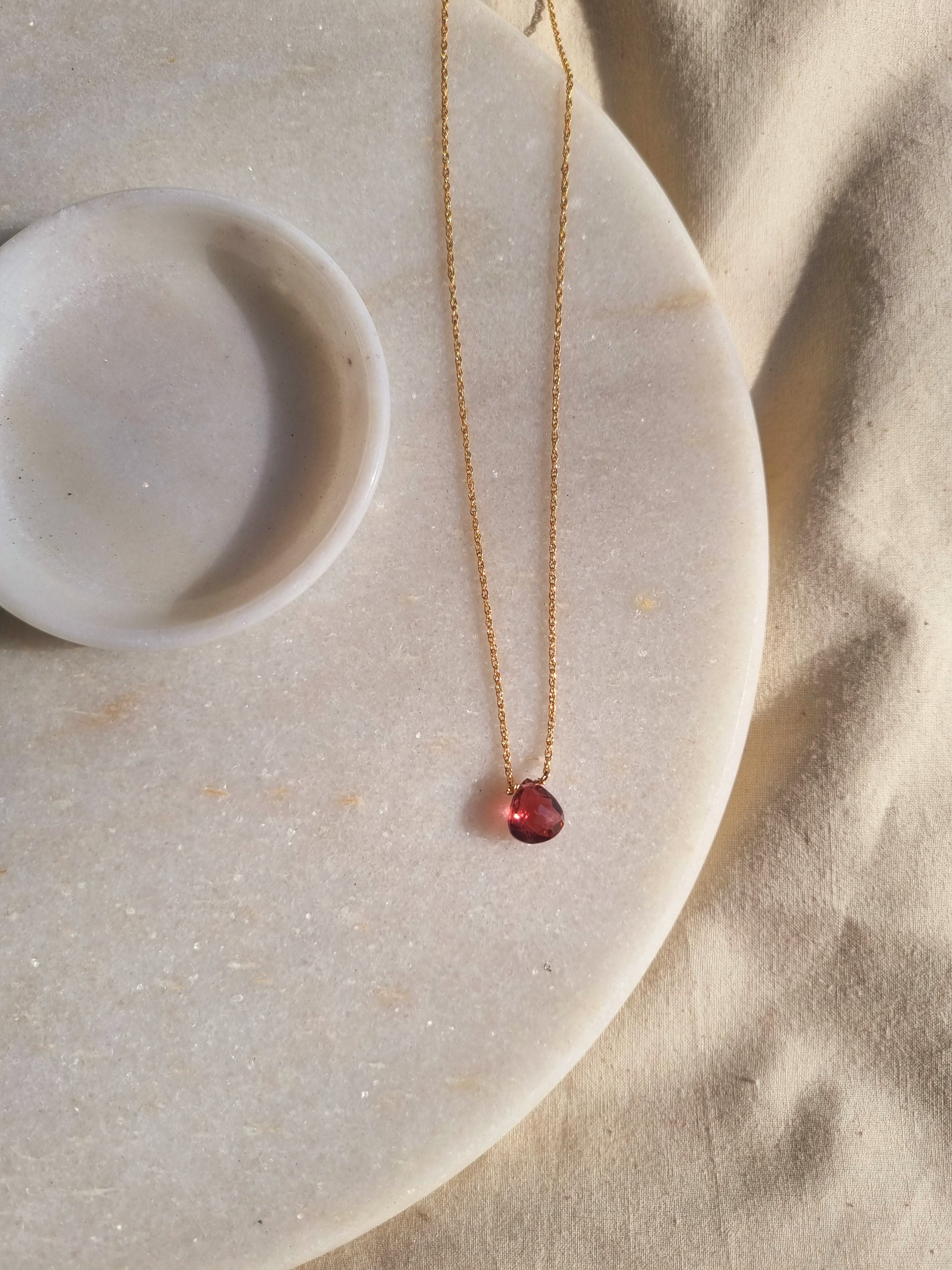 iyate - Pink Tourmaline Almond Shaped Drop Pendant