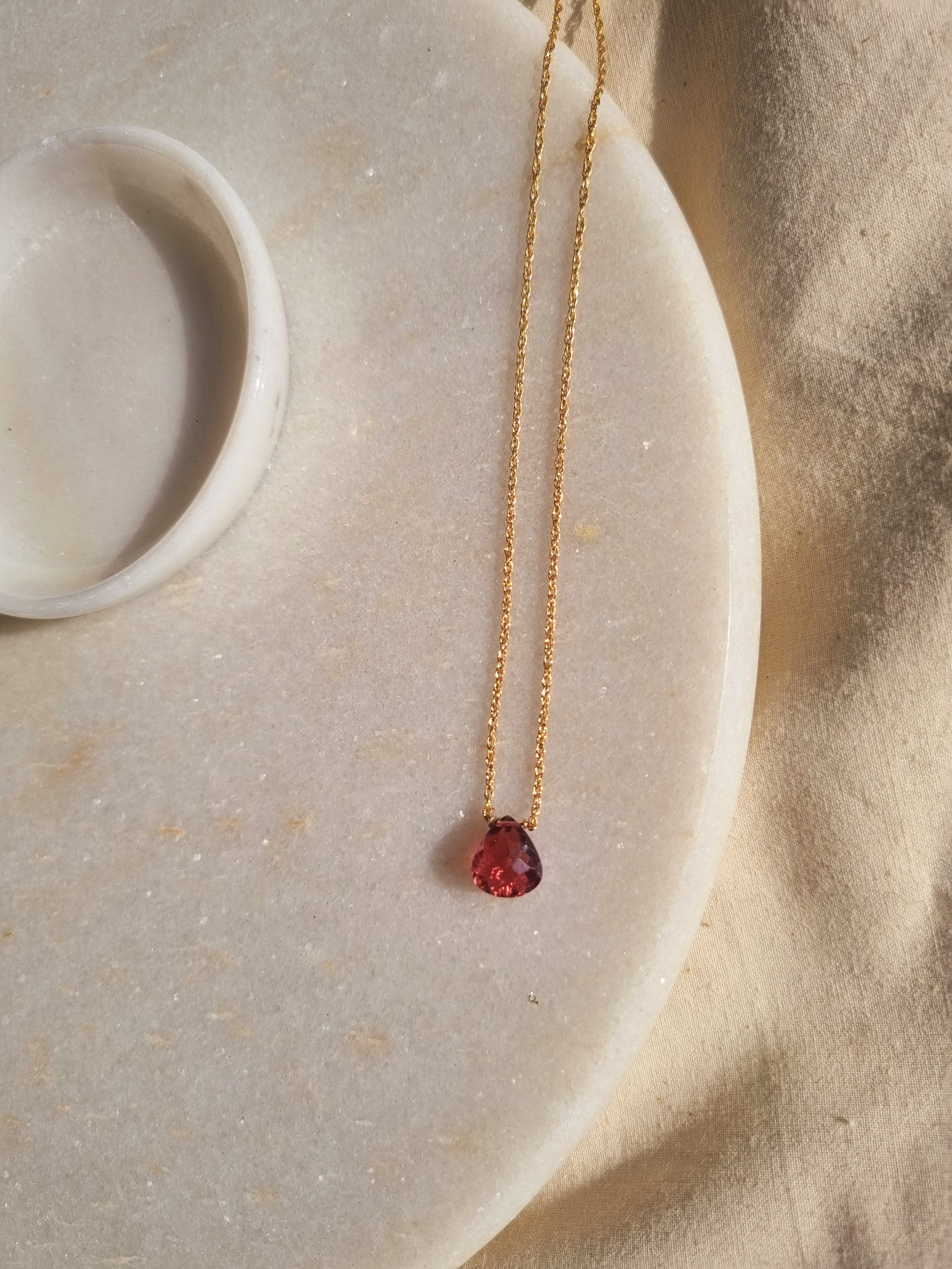 iyate - Pink Tourmaline Almond Shaped Drop Pendant