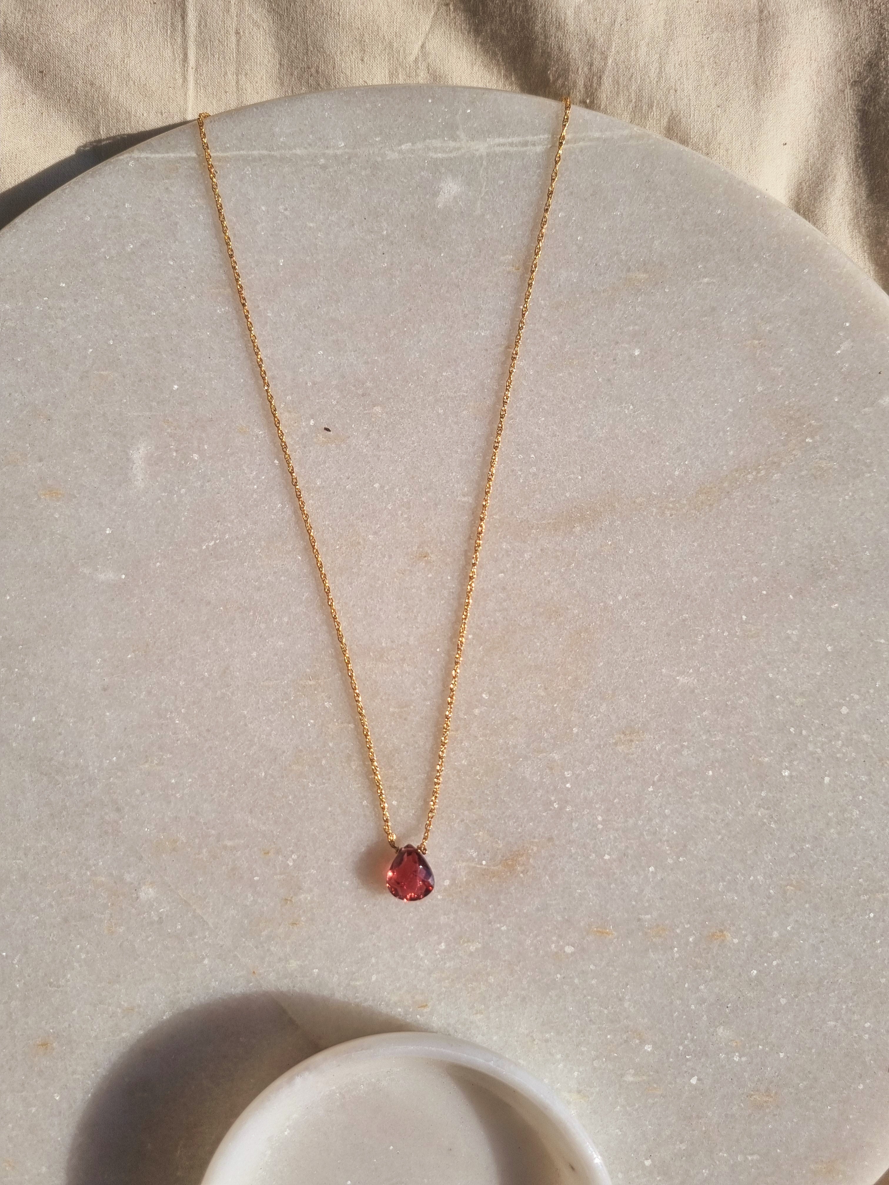 iyate - Pink Tourmaline Almond Shaped Drop Pendant