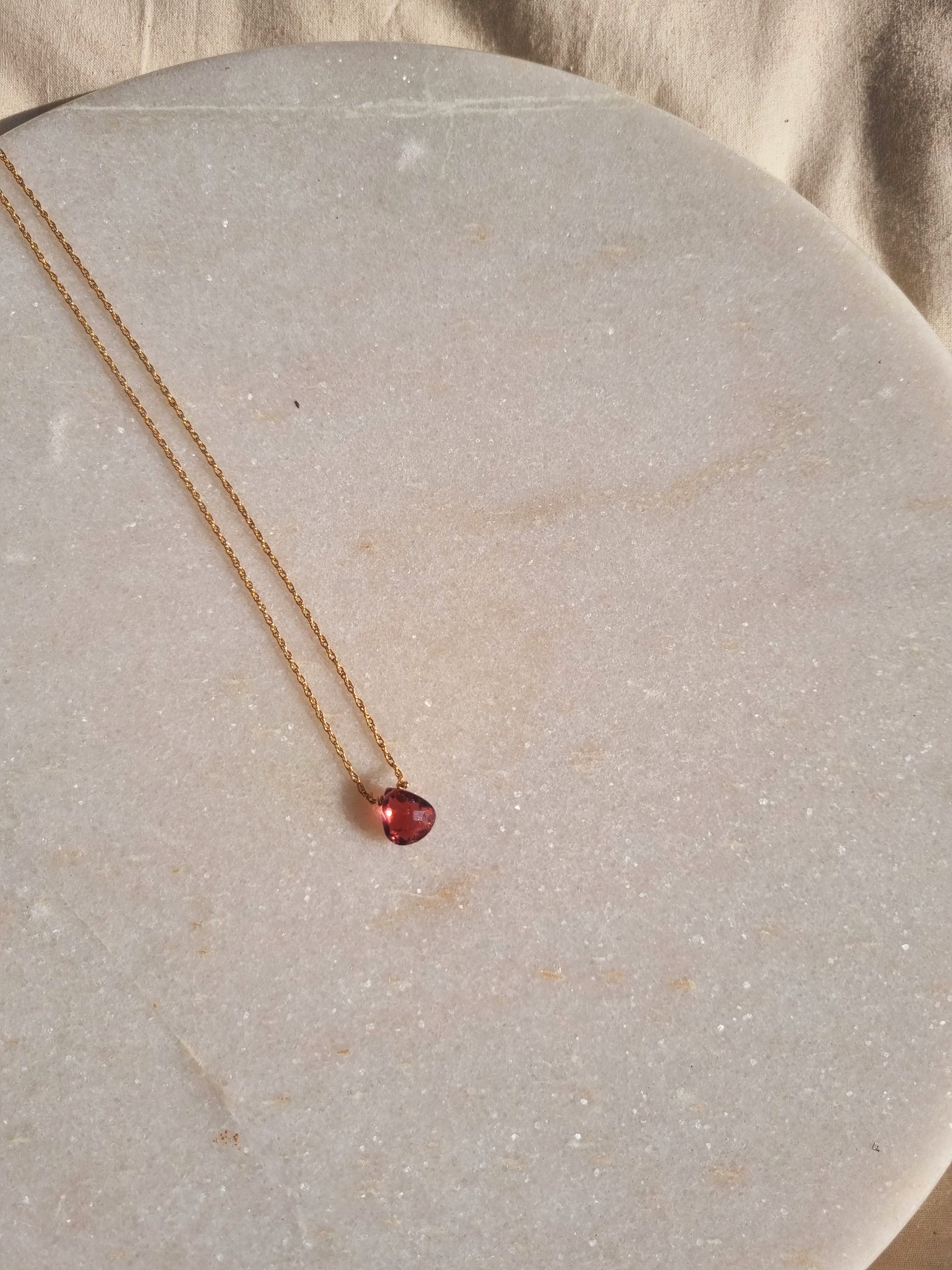 iyate - Pink Tourmaline Almond Shaped Drop Pendant