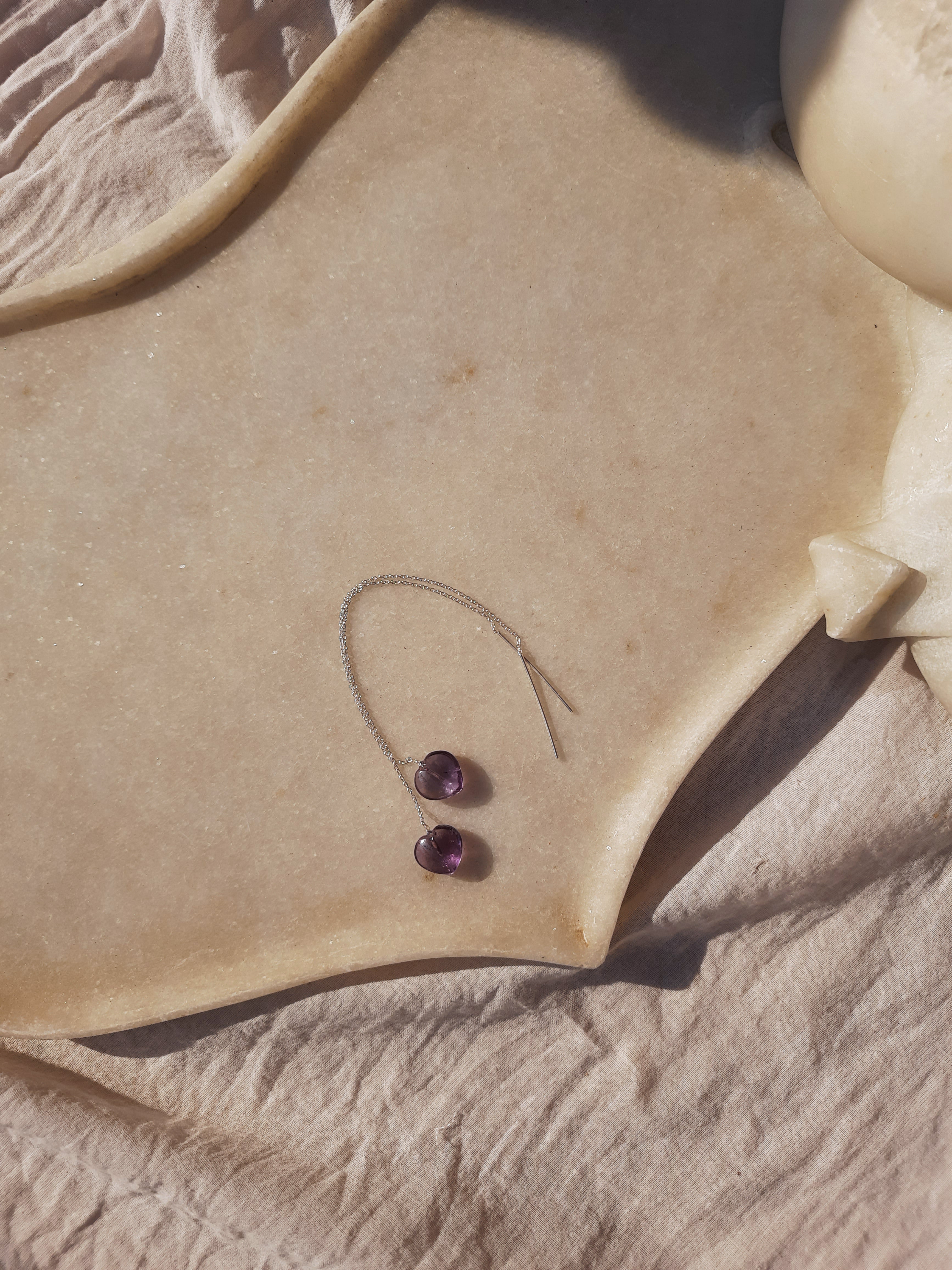 isam - Amethyst Heart Threader Earrings
