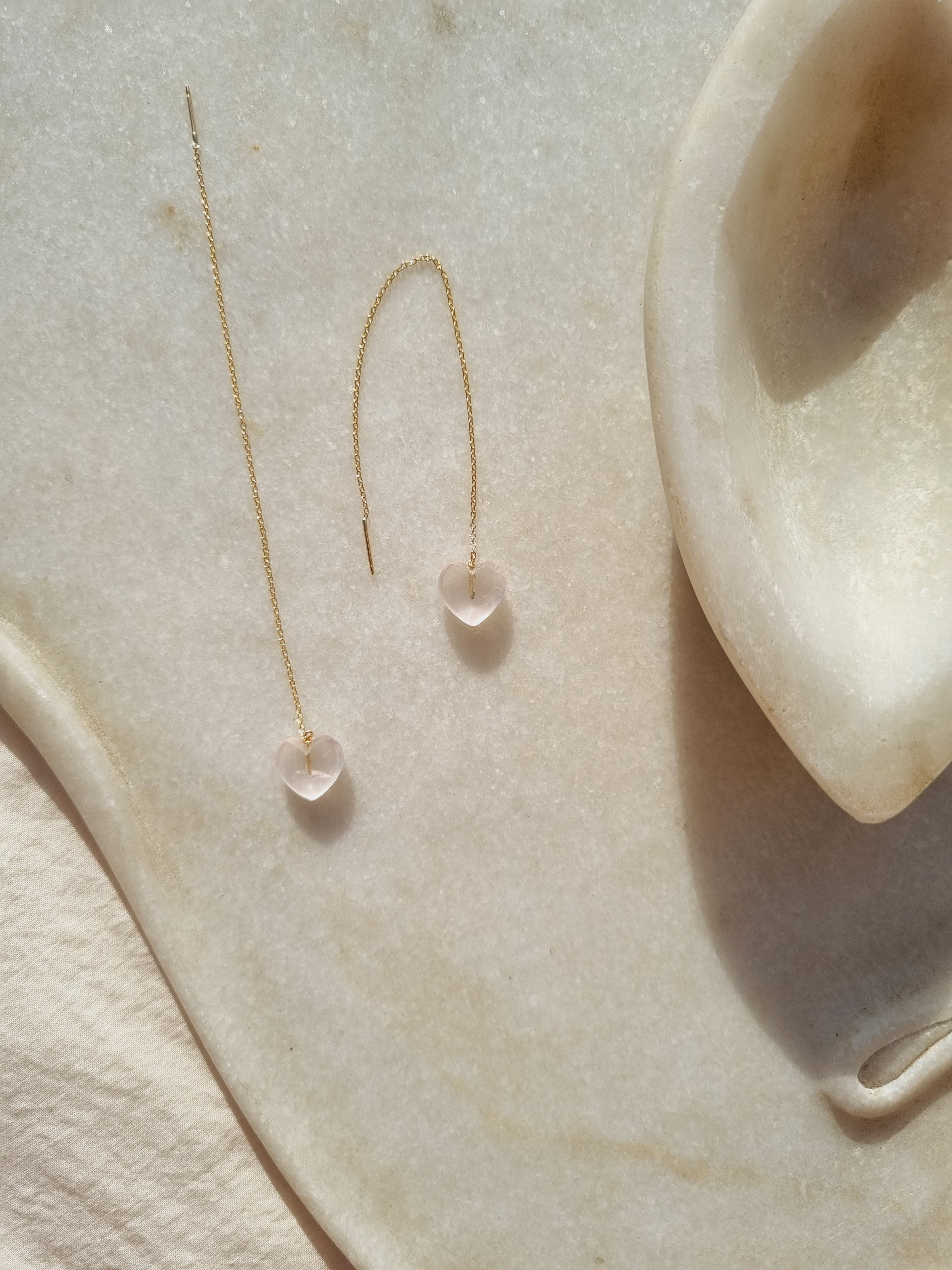 linna - Rose Quartz Heart Earrings