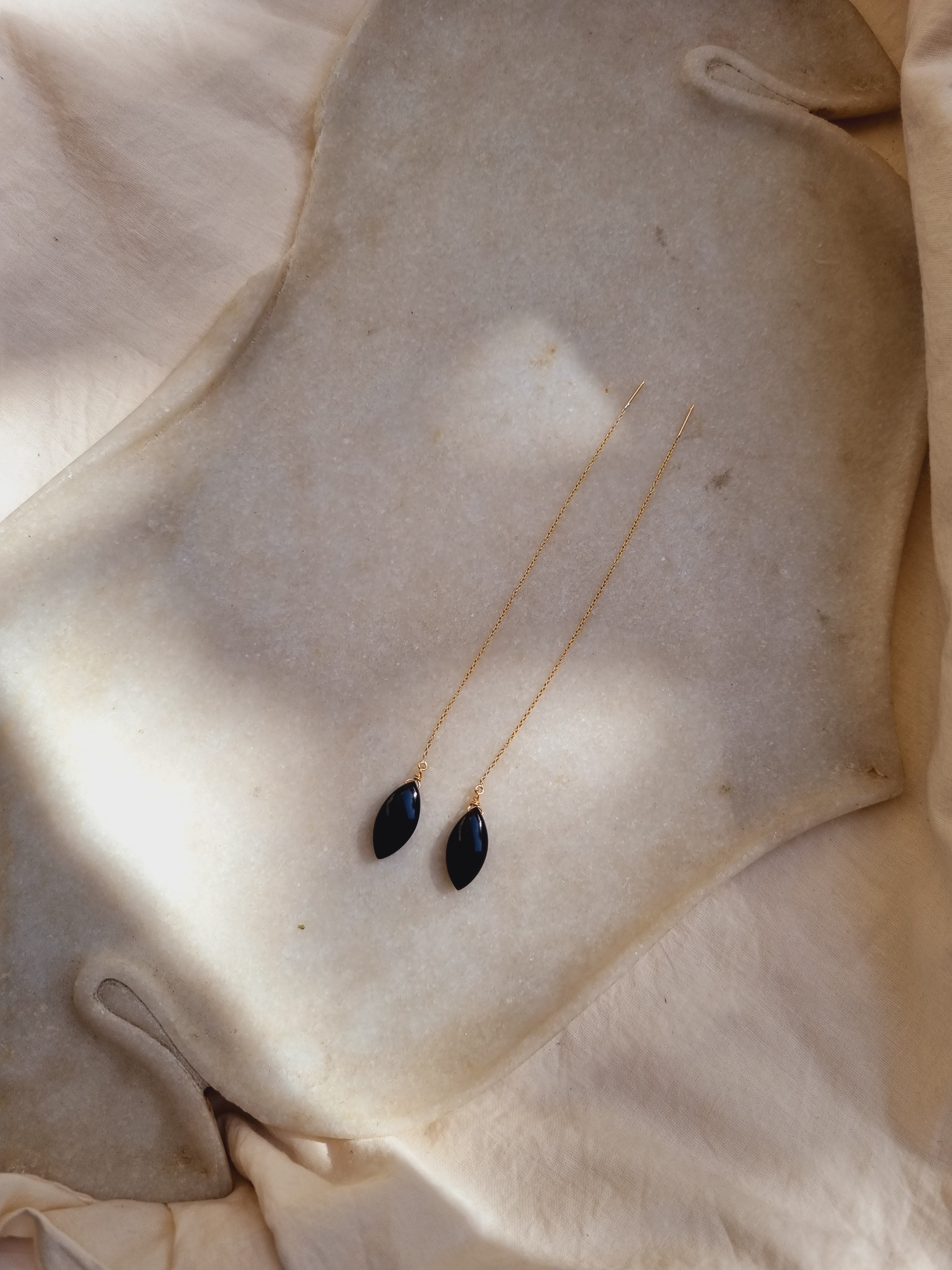 riyate - Black Onyx Marquise Threader Earrings