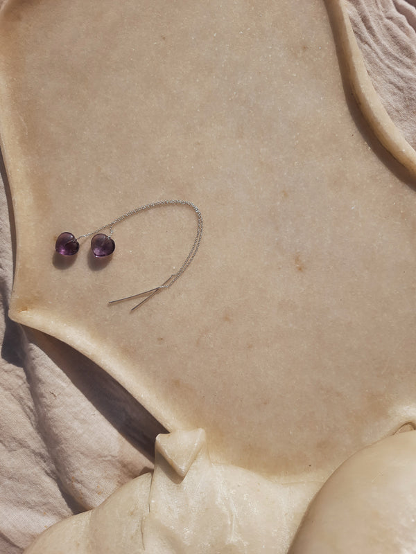 isam - Amethyst Heart Threader Earrings