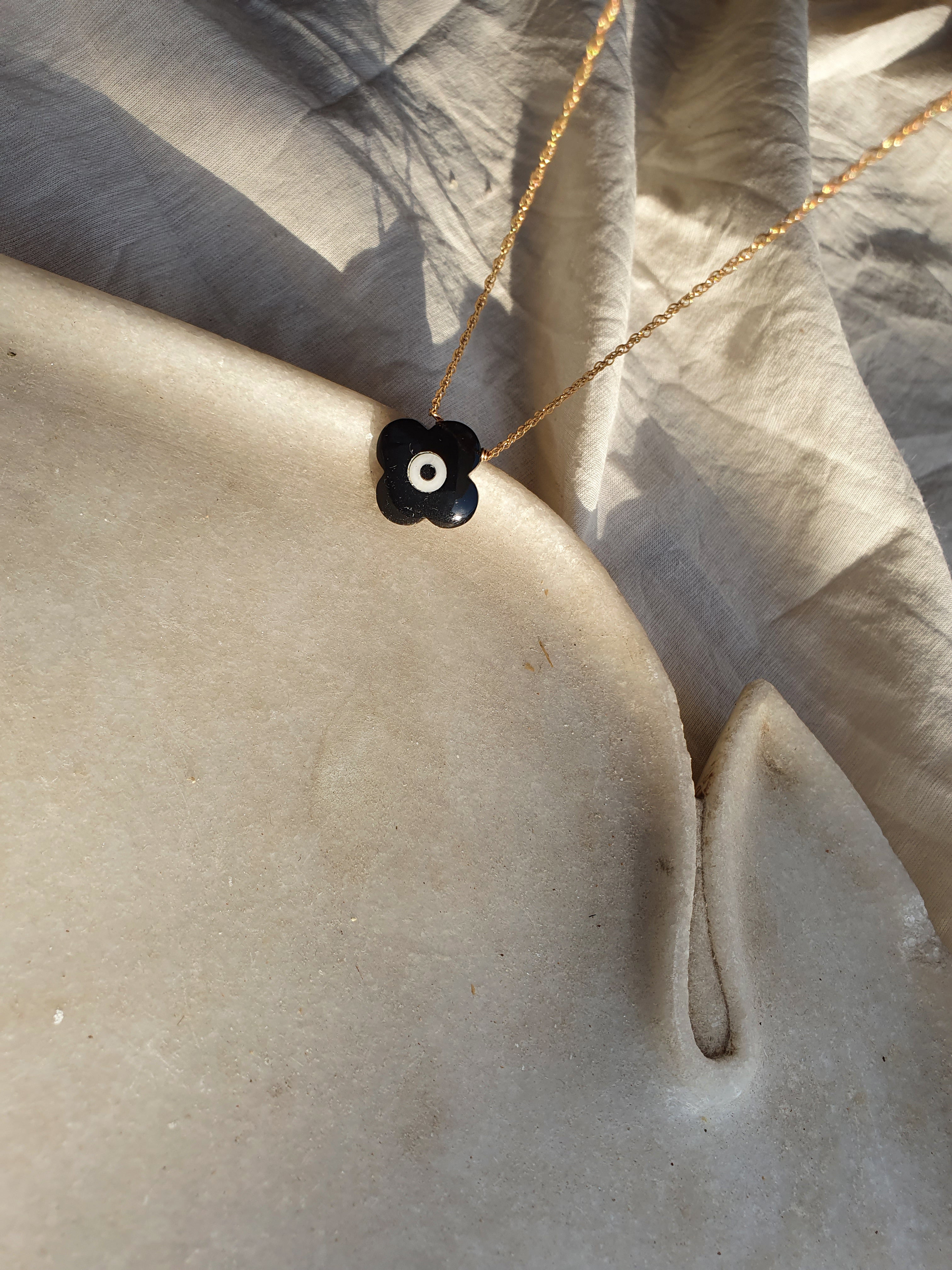vasaya - Black Onyx Clover Evil Eye Pendant