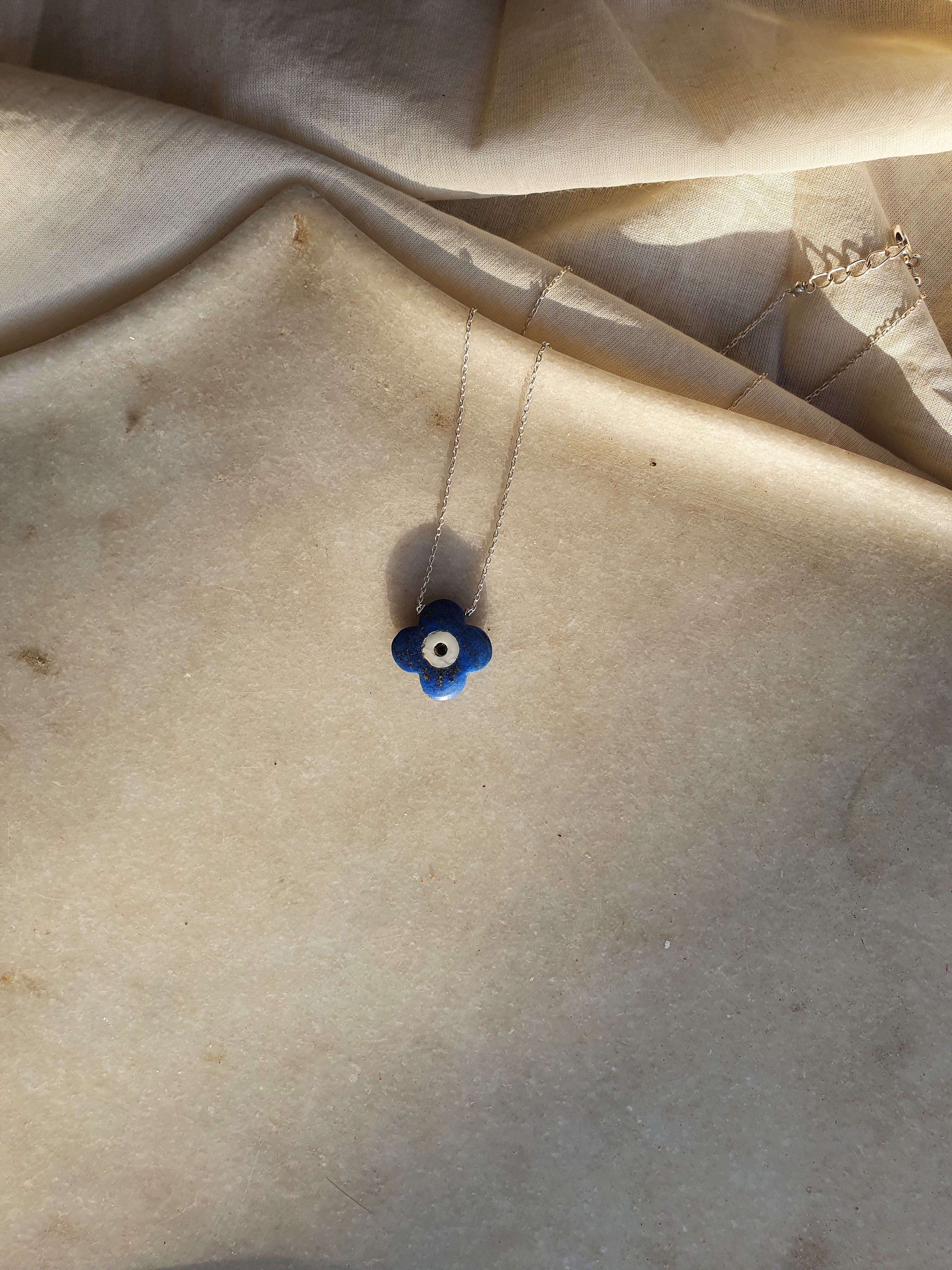 vedaya - Lapis Lazuli Clover Evil Eye Pendant