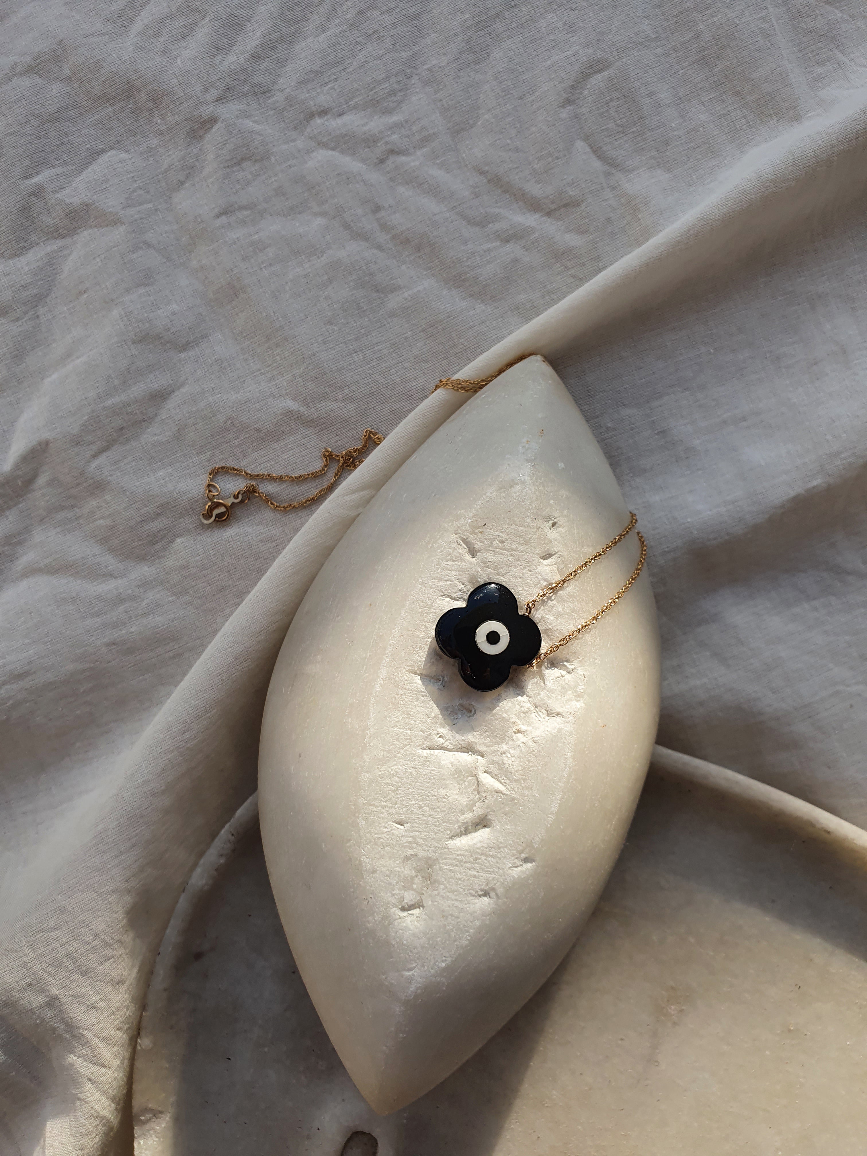 vasaya - Black Onyx Clover Evil Eye Pendant