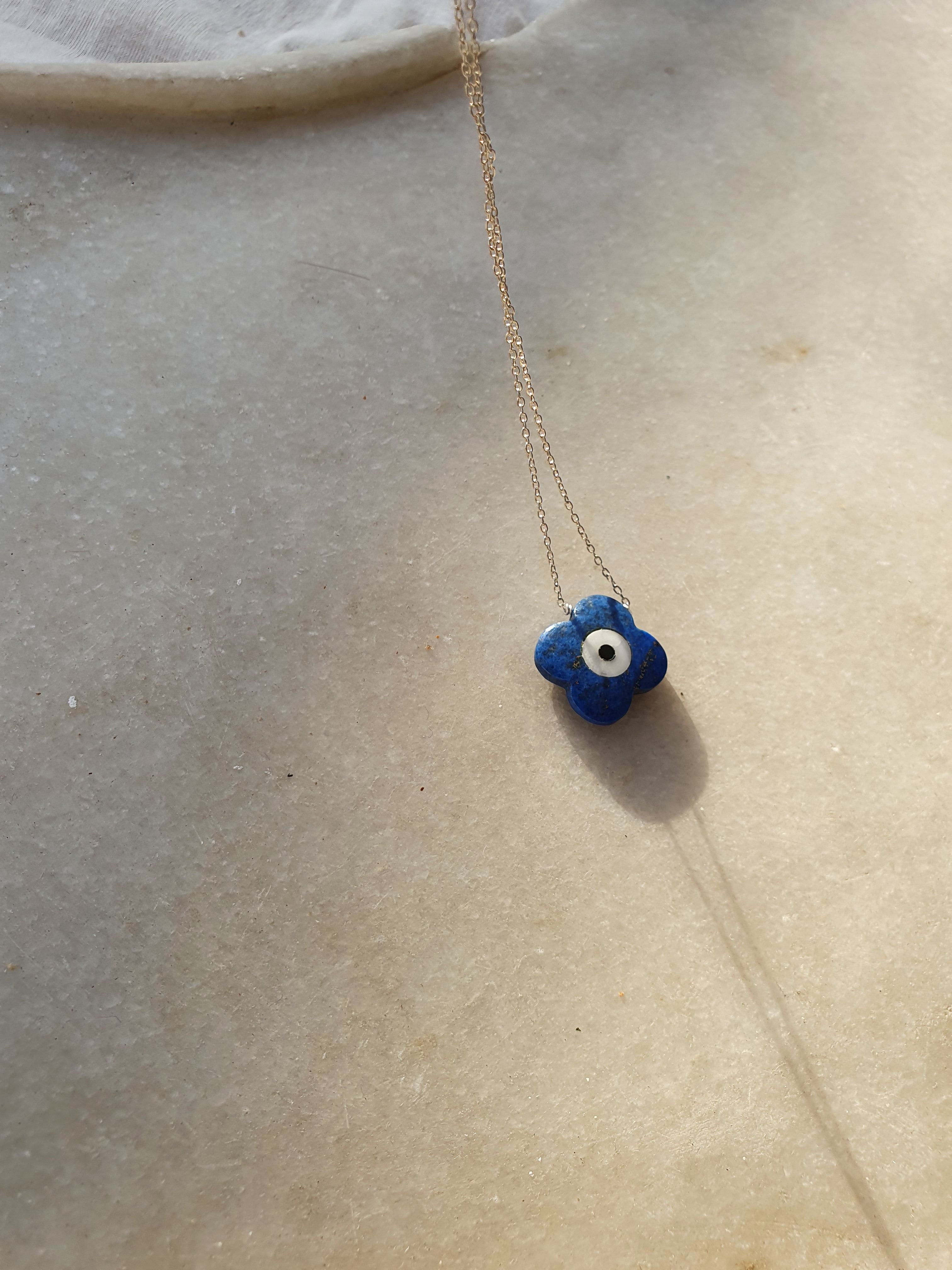 vedaya - Lapis Lazuli Clover Evil Eye Pendant