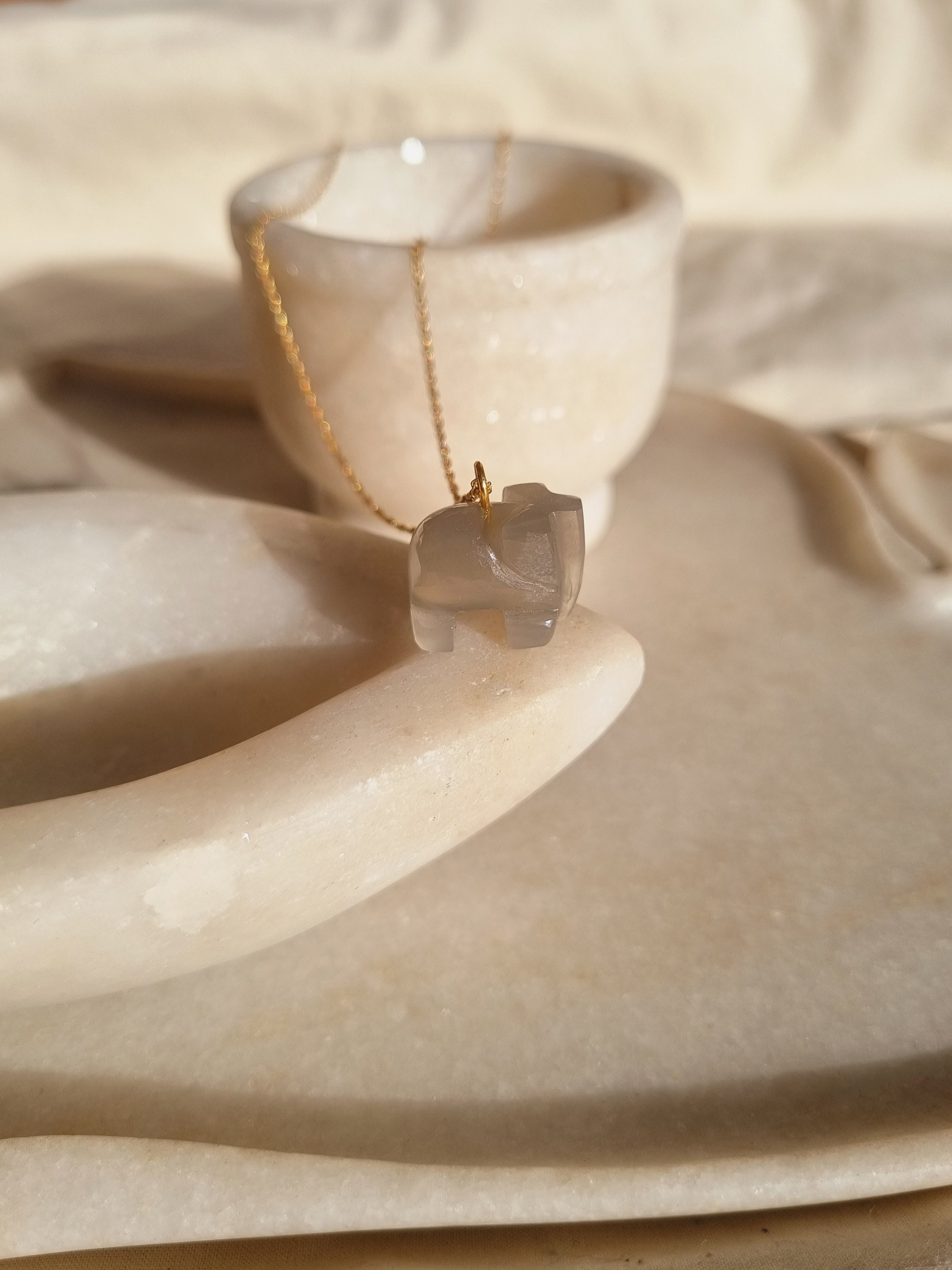 haati - Grey Moonstone Elephant Pendant